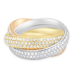 18 Karat Yellow, White, and Rose Gold Pave Diamond Rolling Rings