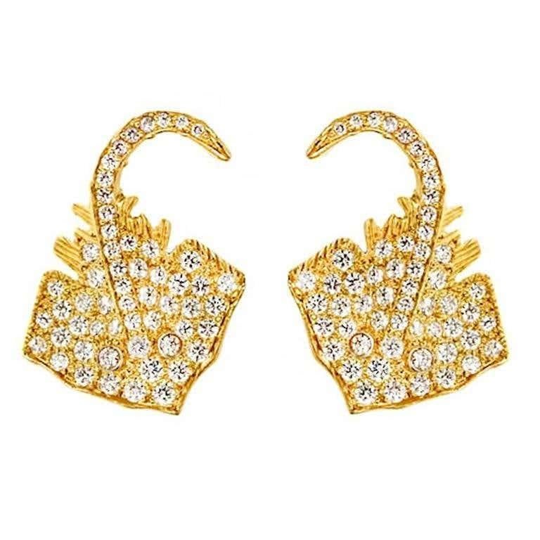 18 Karat Yellow White and Rose Gold Stingray Earrings by John Landrum Bryant In New Condition For Sale In New York, NY