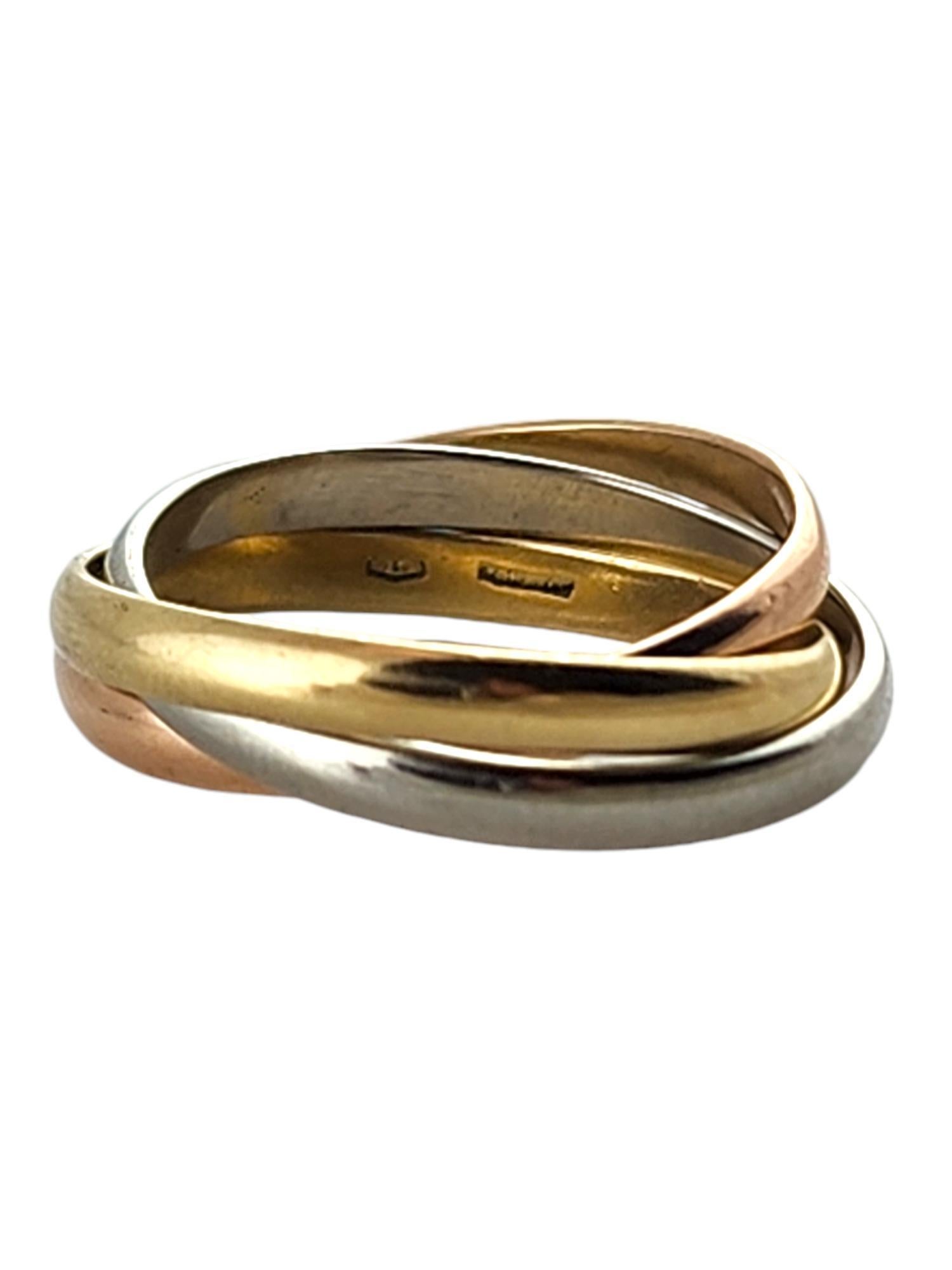 18 Karat Yellow, White, and Rose Gold Tri Color Rolling Ring Size 7 #19278 In Good Condition In Washington Depot, CT