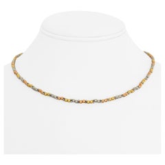18 Karat Yellow White and Rose Gold Tri Tone Ball Bead Necklace Italy