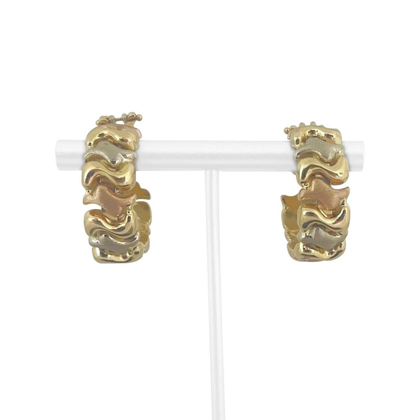 18k Yellow White and Rose Gold 20.6g Tri Tone Fancy Hoop Earrings 1.1