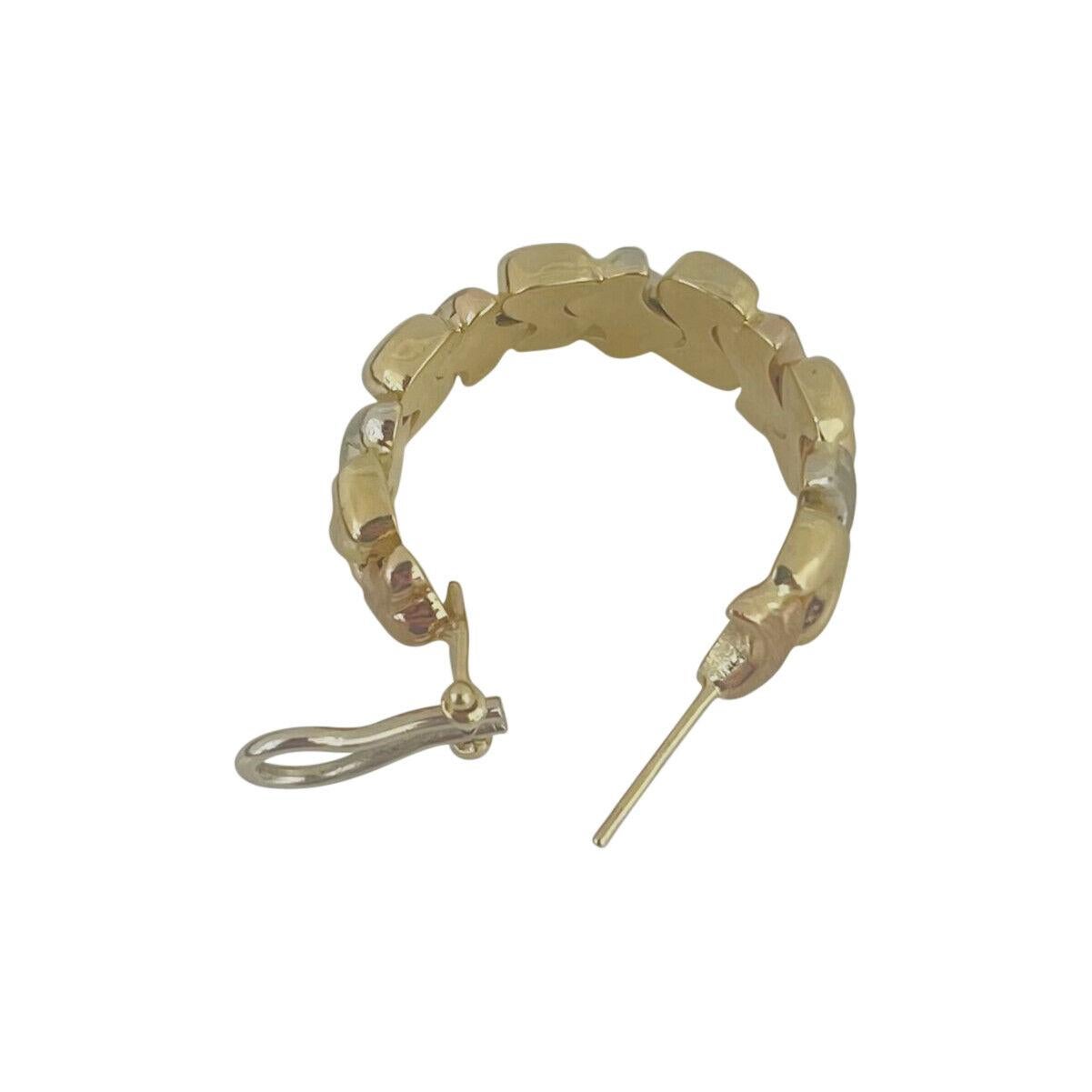 Women's or Men's 18 Karat Yellow White and Rose Gold Tri Tone Fancy Hoop Earrings For Sale