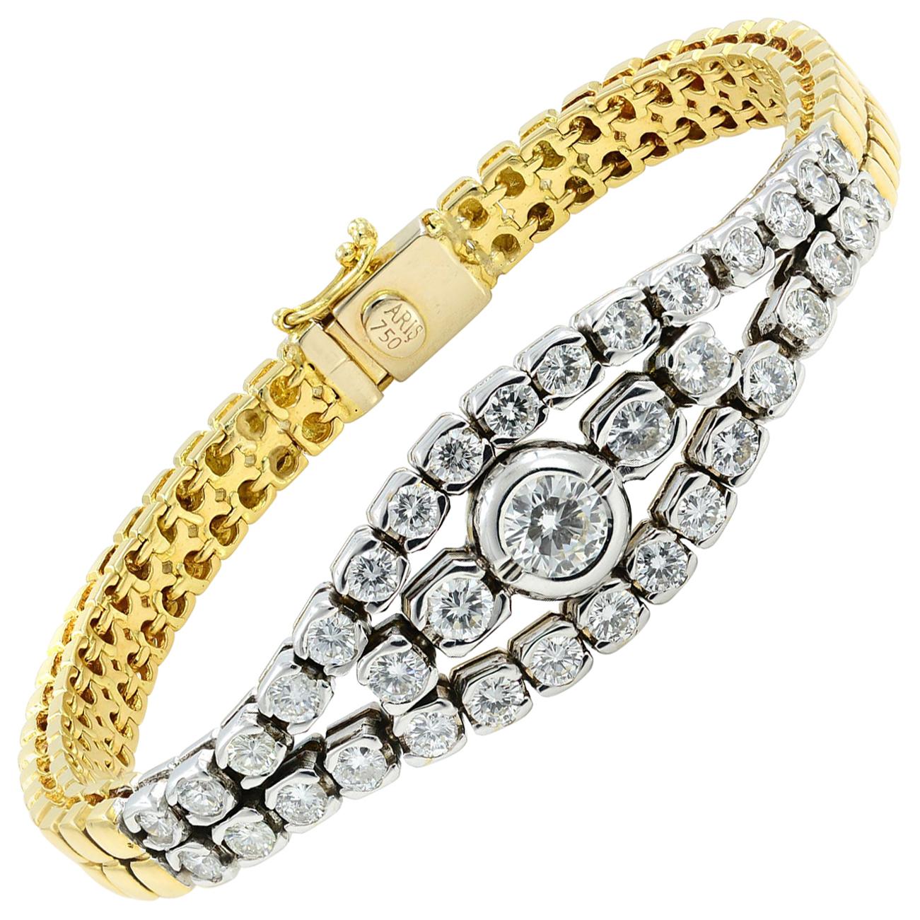 18 Karat Yellow/White Gold 2.75 Carat Diamond Smooth 32gr Bracelet
