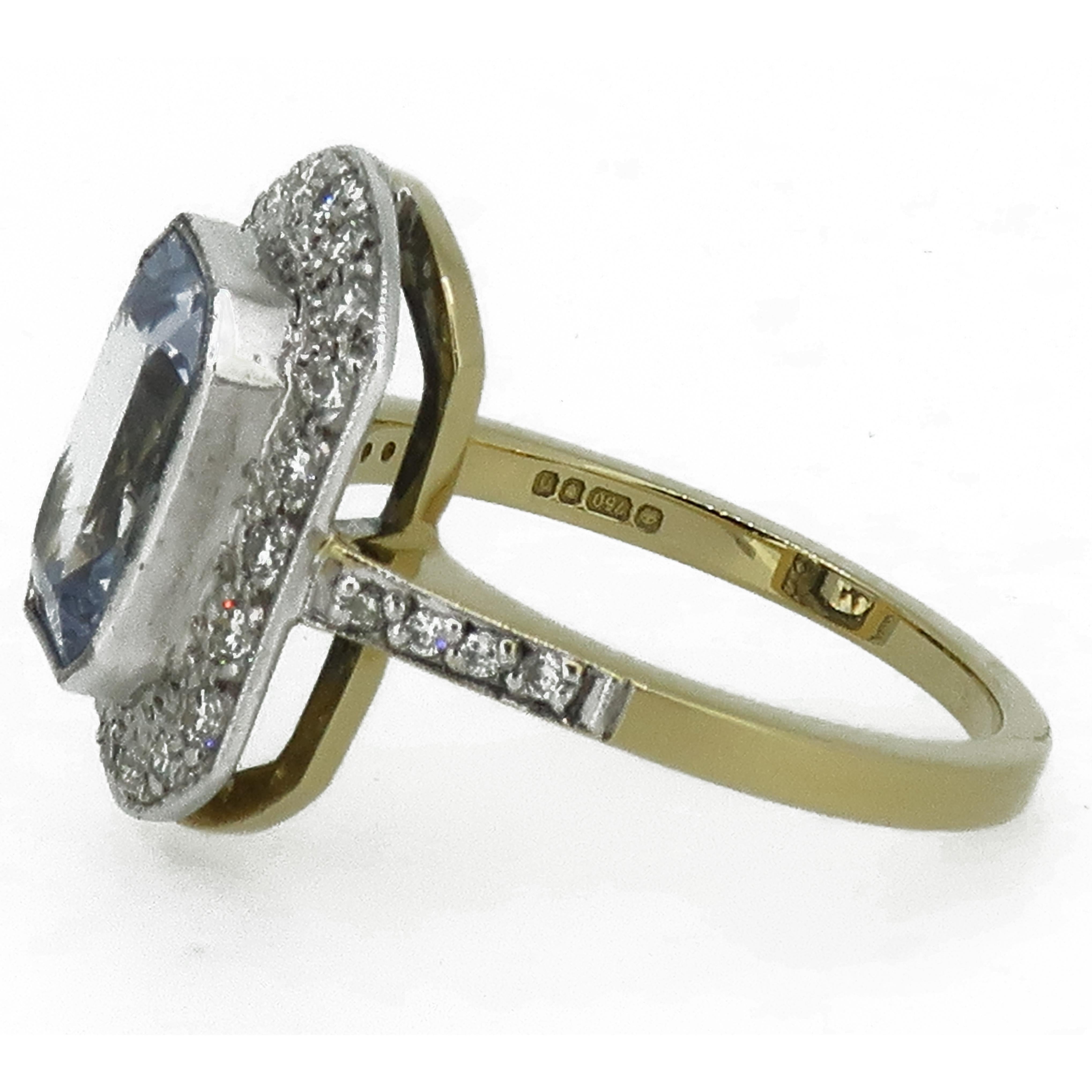 Art Deco 18 Karat Yellow and White Gold 4.17 Carat Sapphire and Diamond Cluster Ring