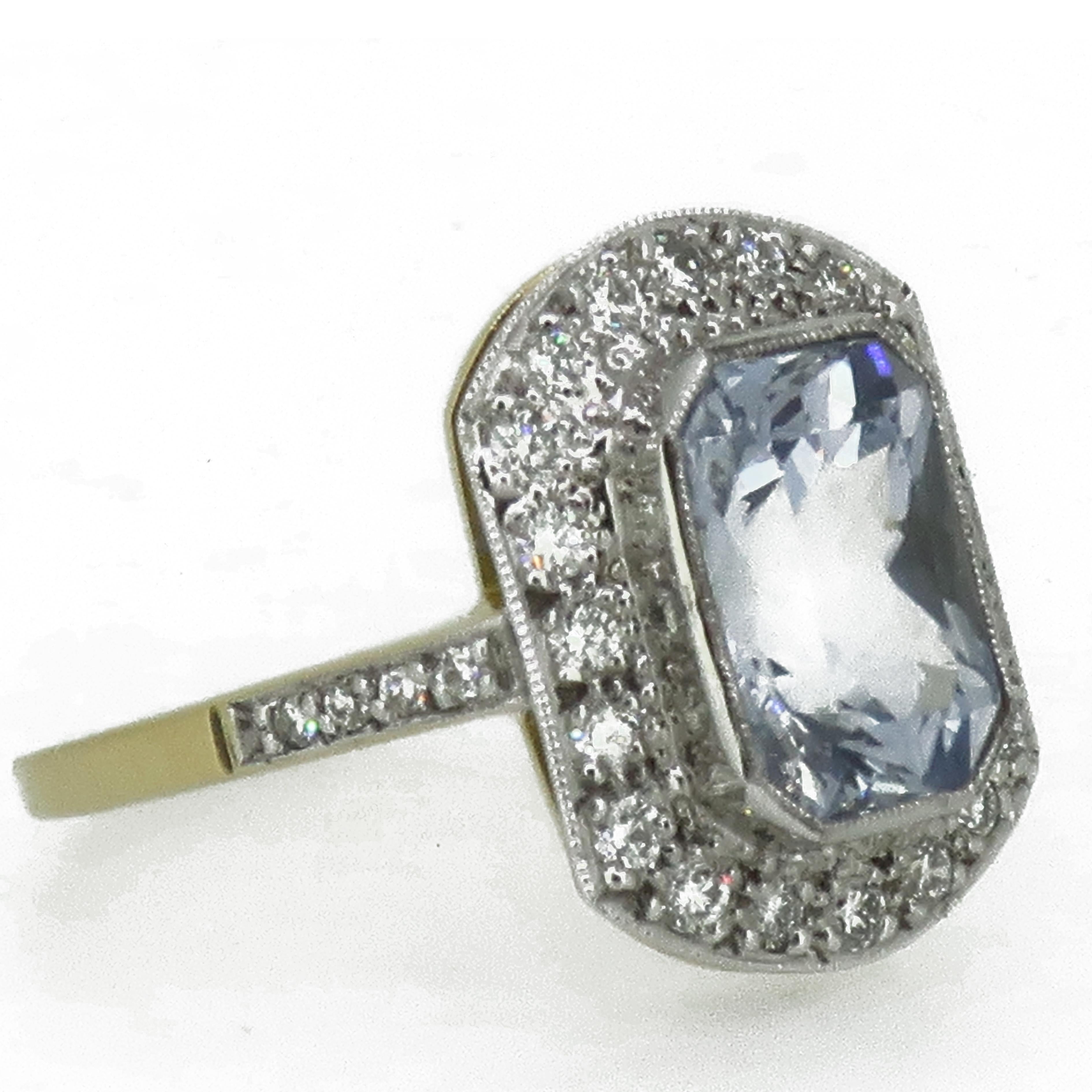 Women's 18 Karat Yellow and White Gold 4.17 Carat Sapphire and Diamond Cluster Ring