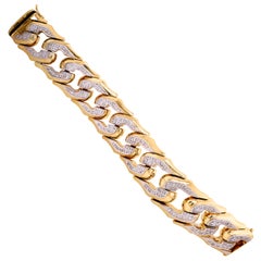 18 Karat Yellow White Gold and Diamond Cuban Link Bracelet