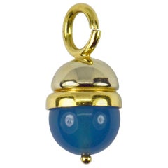 18 Karat Yellow White Gold Blue Agate Sphere Charm Pendant