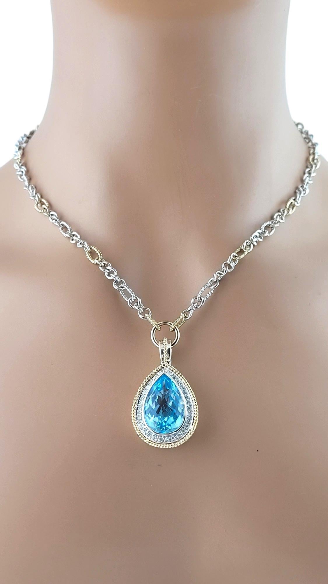18 Karat Yellow White Gold Blue Topaz and Diamond Pendant Necklace #16964 For Sale 3