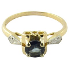 Vintage 18 Karat Yellow/White Gold Blue Topaz Ring
