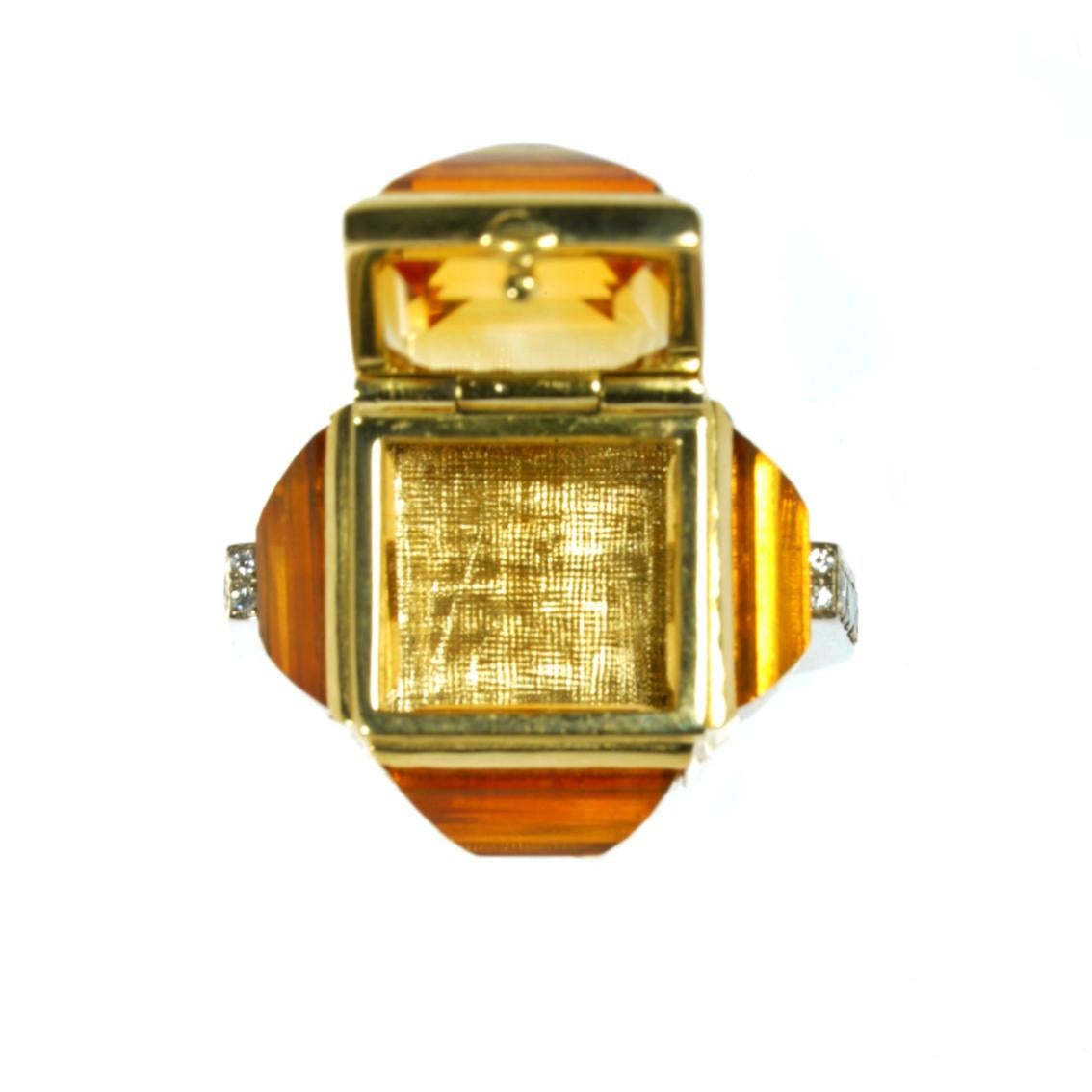 Brutalist Chamber Ring in 18 Karat Yellow and White Gold, Citrine and Diamonds In New Condition For Sale In Melbourne, Vic