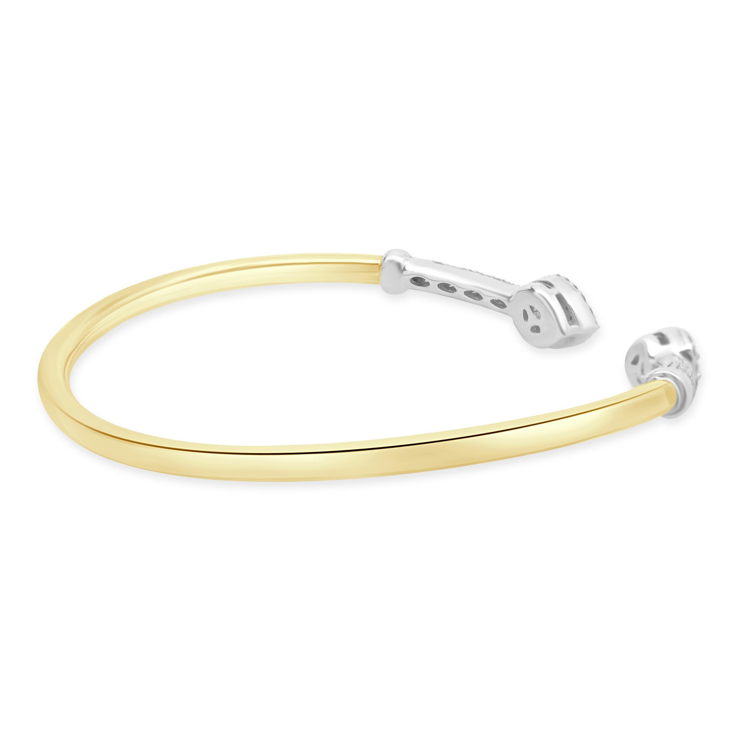 Taille ronde Bracelet manchette Arrow en or jaune et blanc 18 carats et diamants en vente