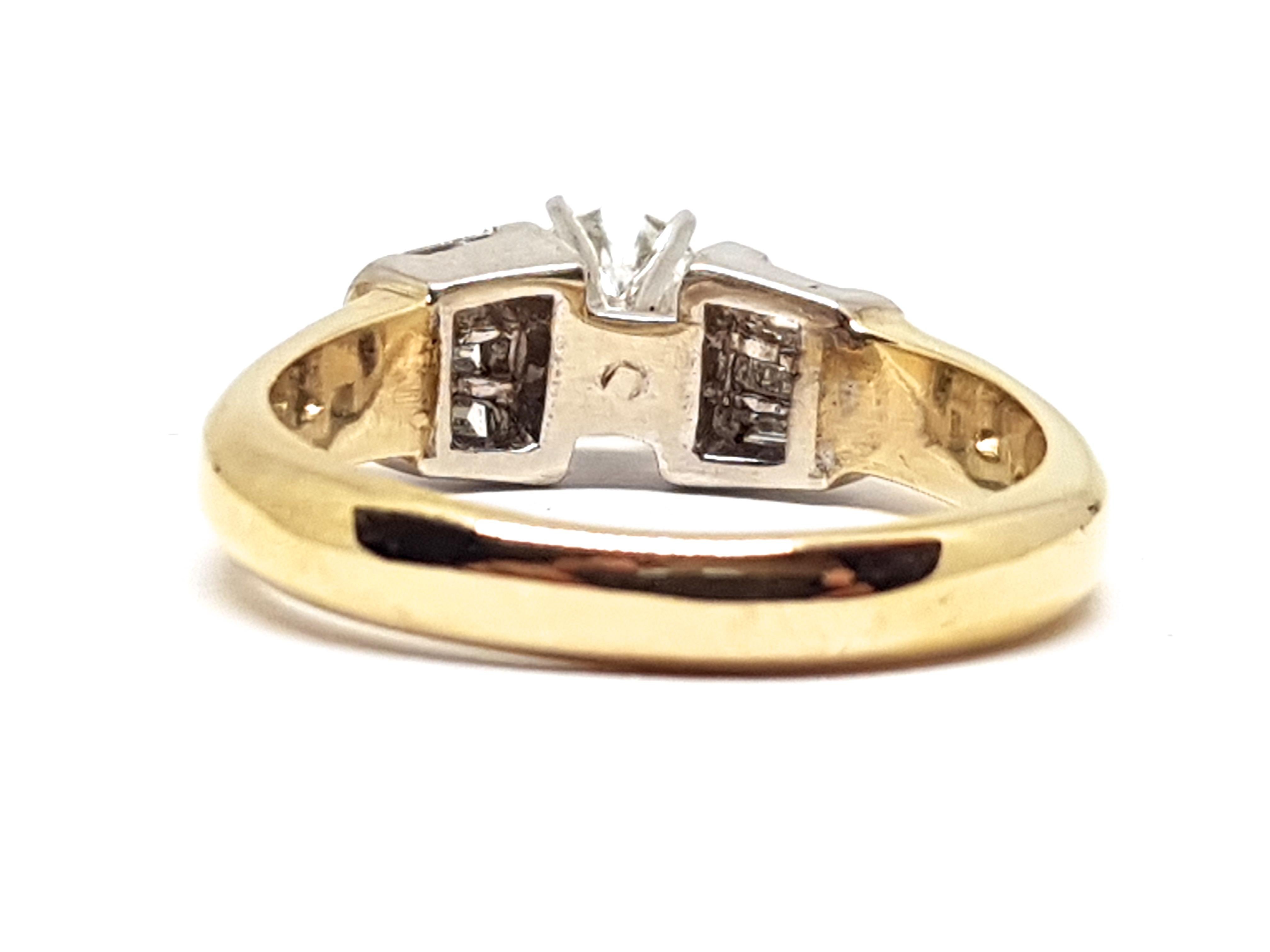 Women's 18 Karat Yellow White Gold Diamond Engagement Bridal Baguette Ring 1.10 Carat For Sale