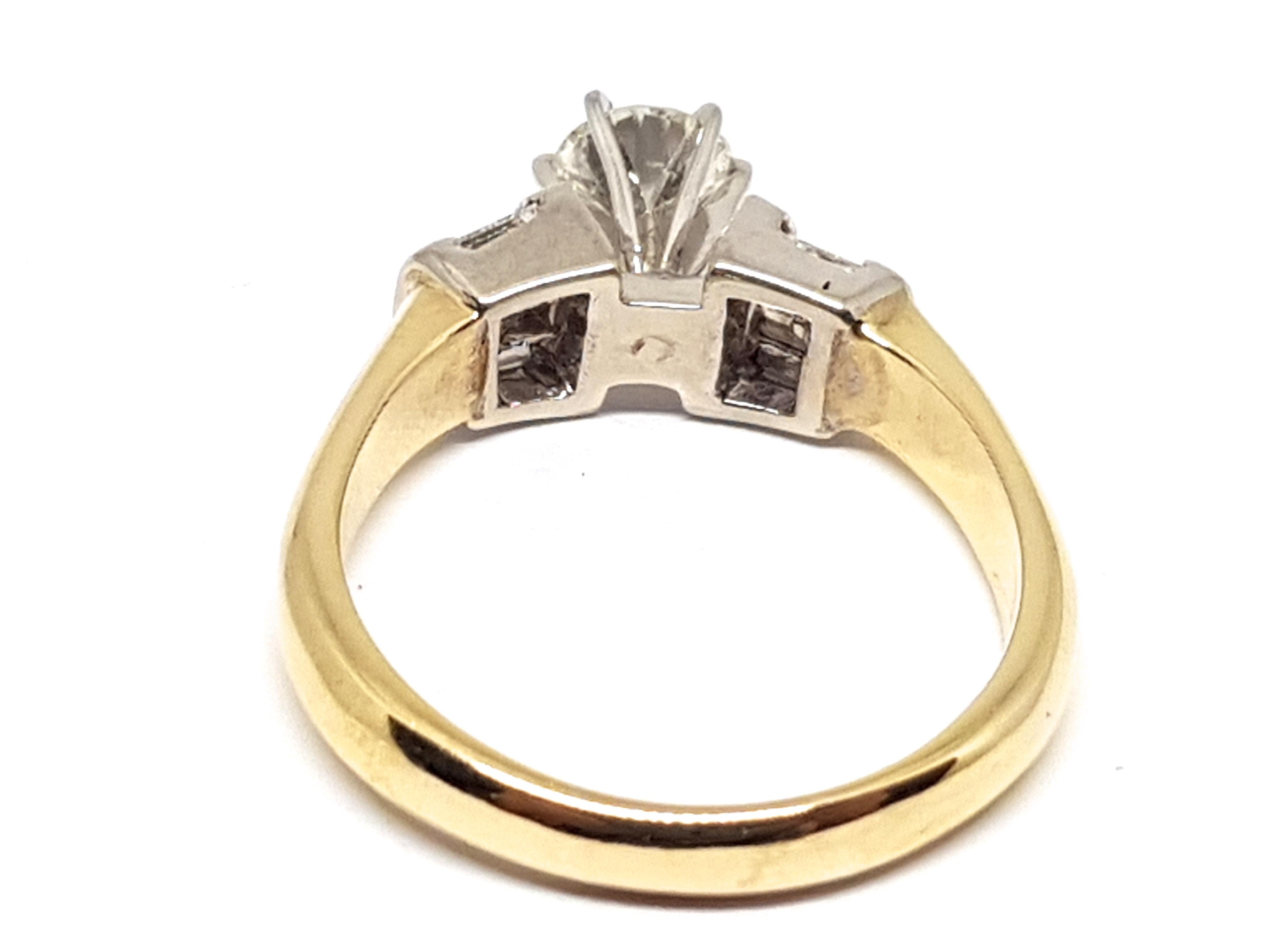 18 Karat Yellow White Gold Diamond Engagement Bridal Baguette Ring 1.10 Carat For Sale 1