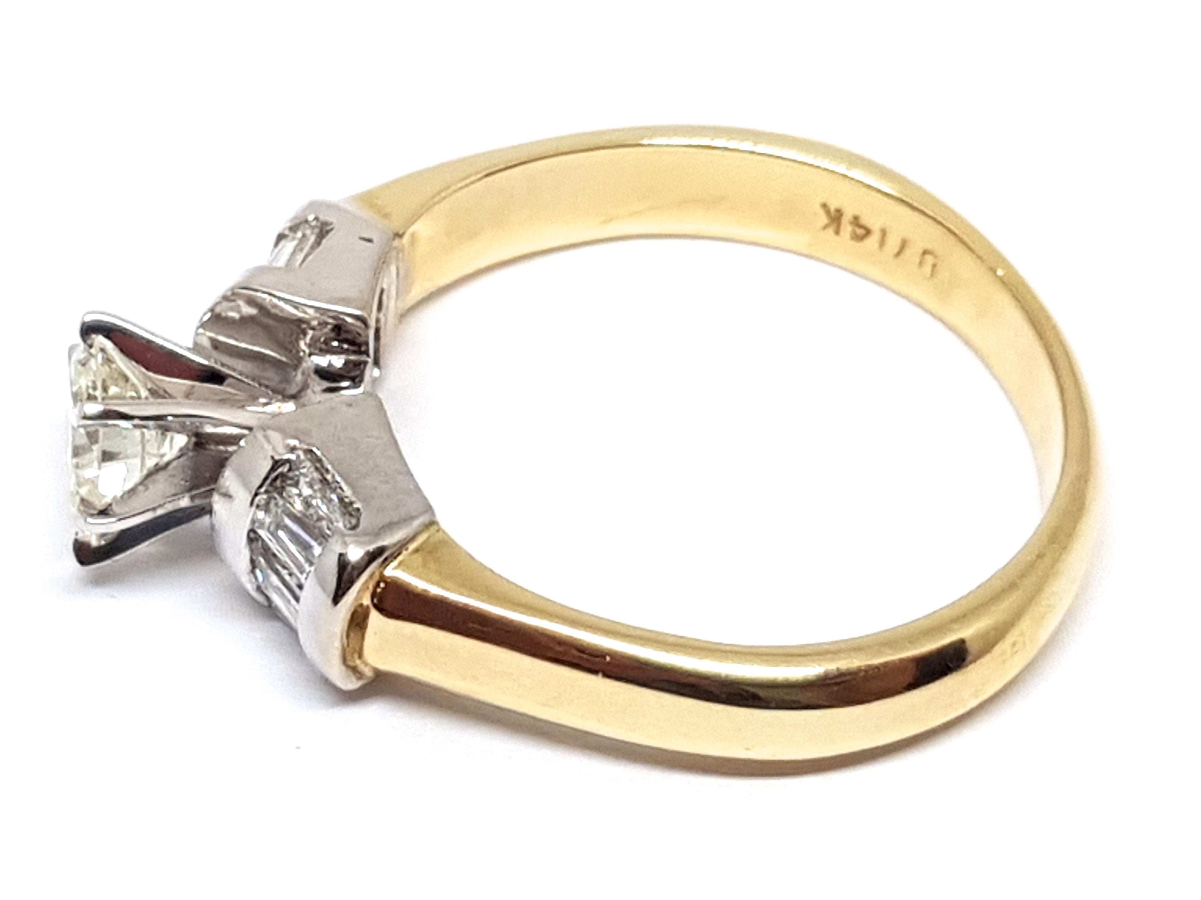 18 Karat Yellow White Gold Diamond Engagement Bridal Baguette Ring 1.10 Carat For Sale 2