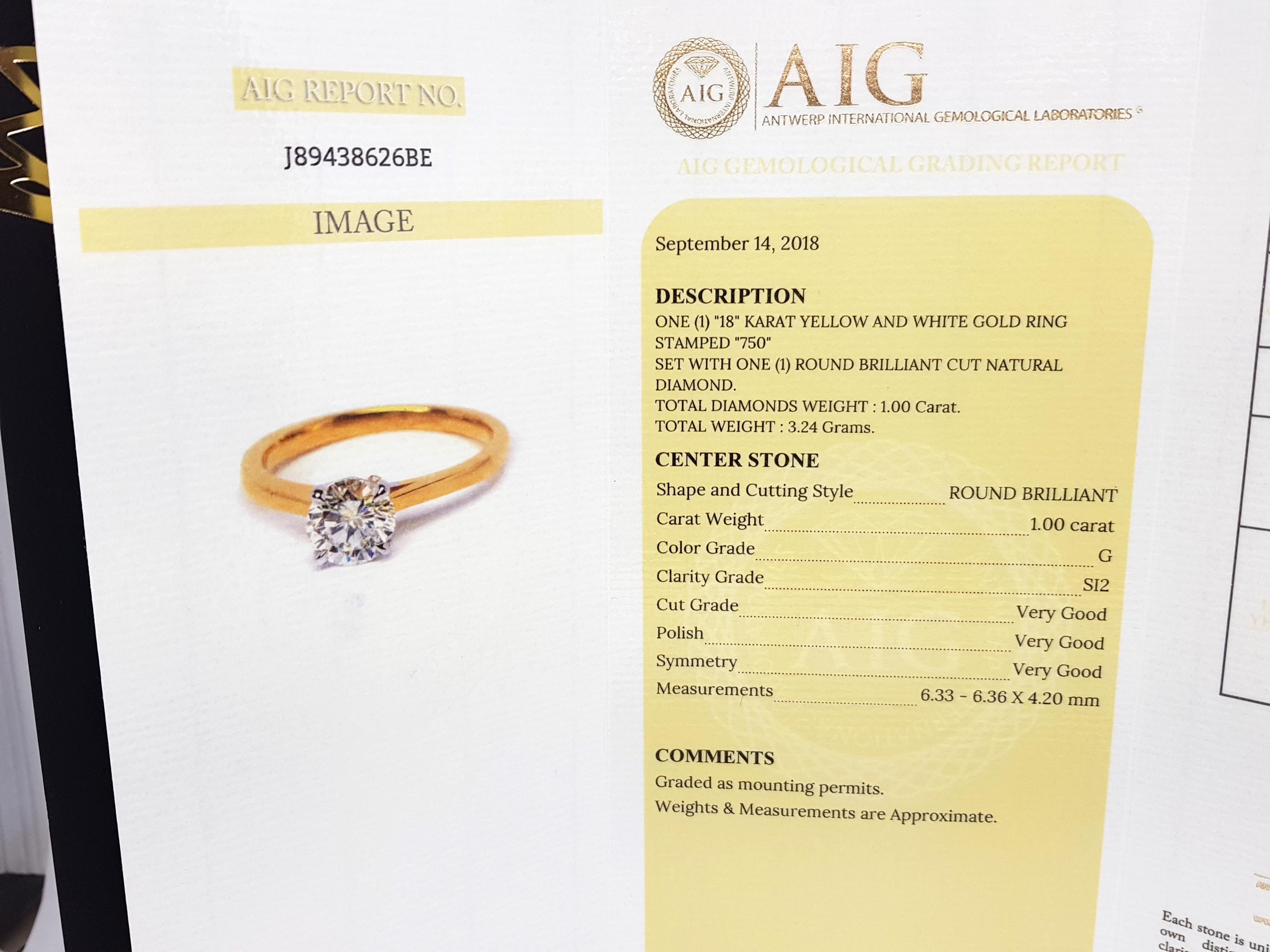 18 Karat Yellow White Gold Diamond Engagement Bridal Wedding Ring 1.00 Carat 5