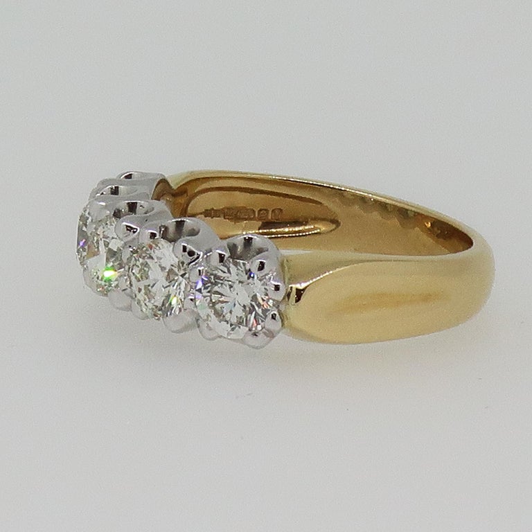 18 Karat Yellow and White Gold Diamond Five Stone Eternity Band Ring