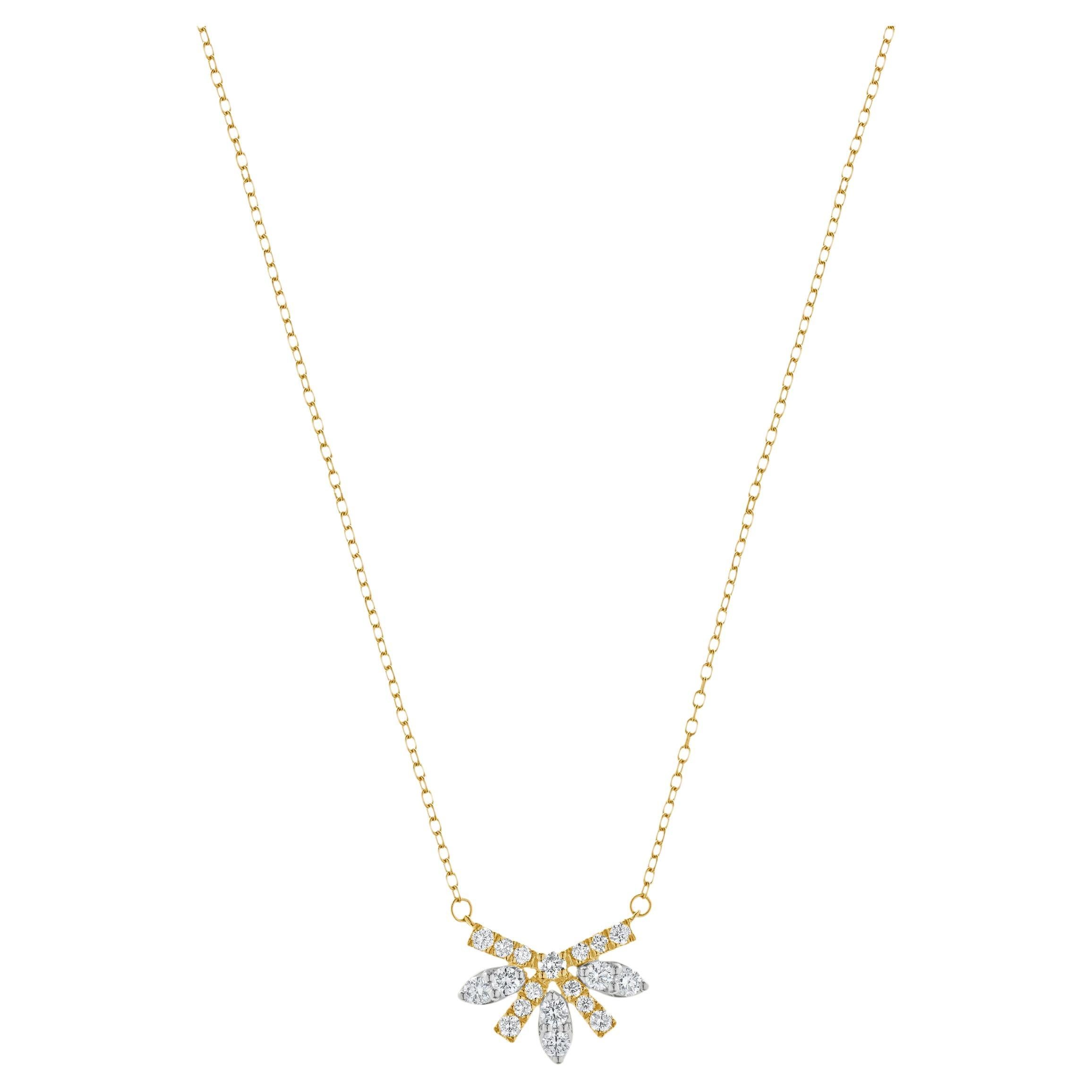 Collier floral en or jaune et blanc 18 carats avec diamants
