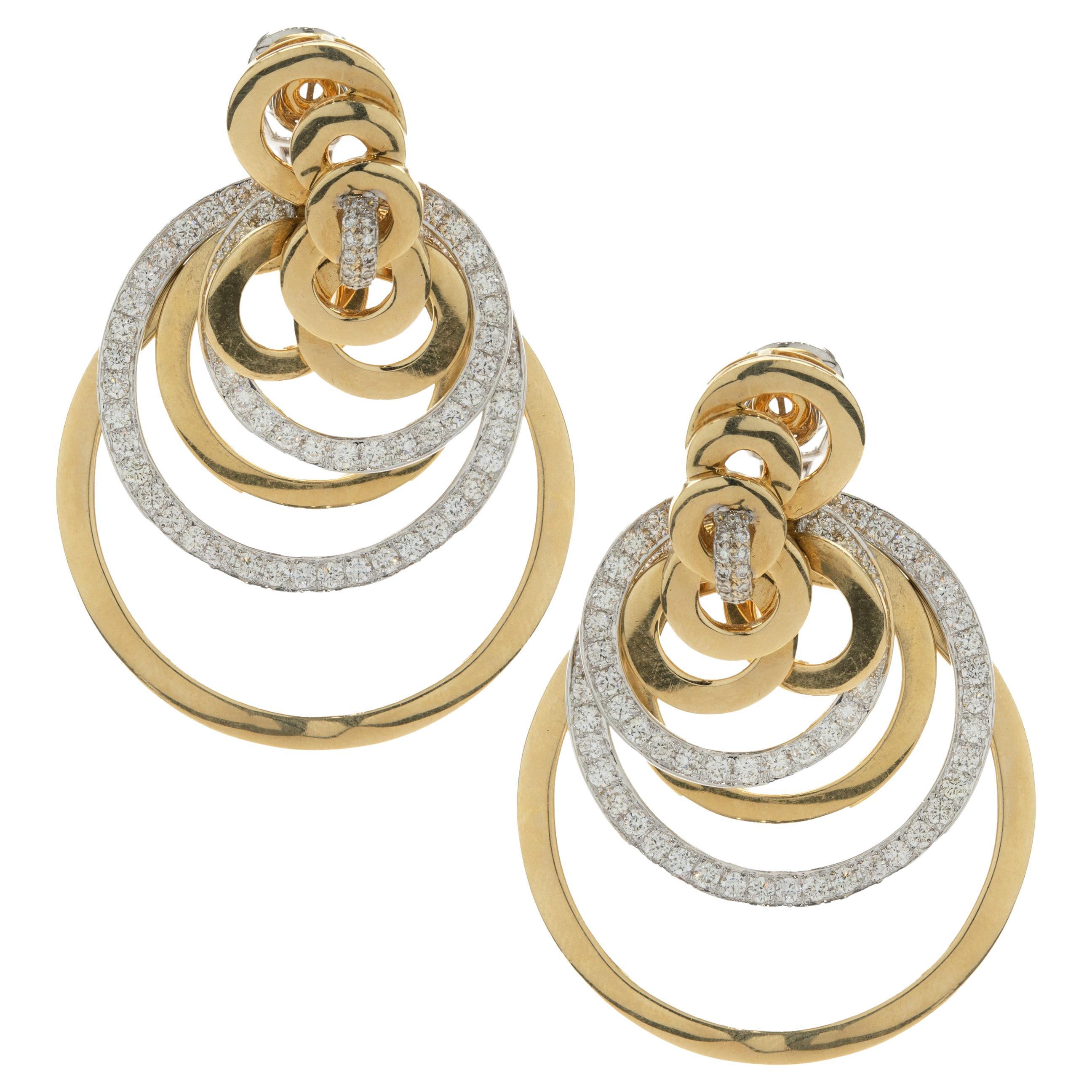 18 Karat Yellow & White Gold Diamond Layer Drop Earrings