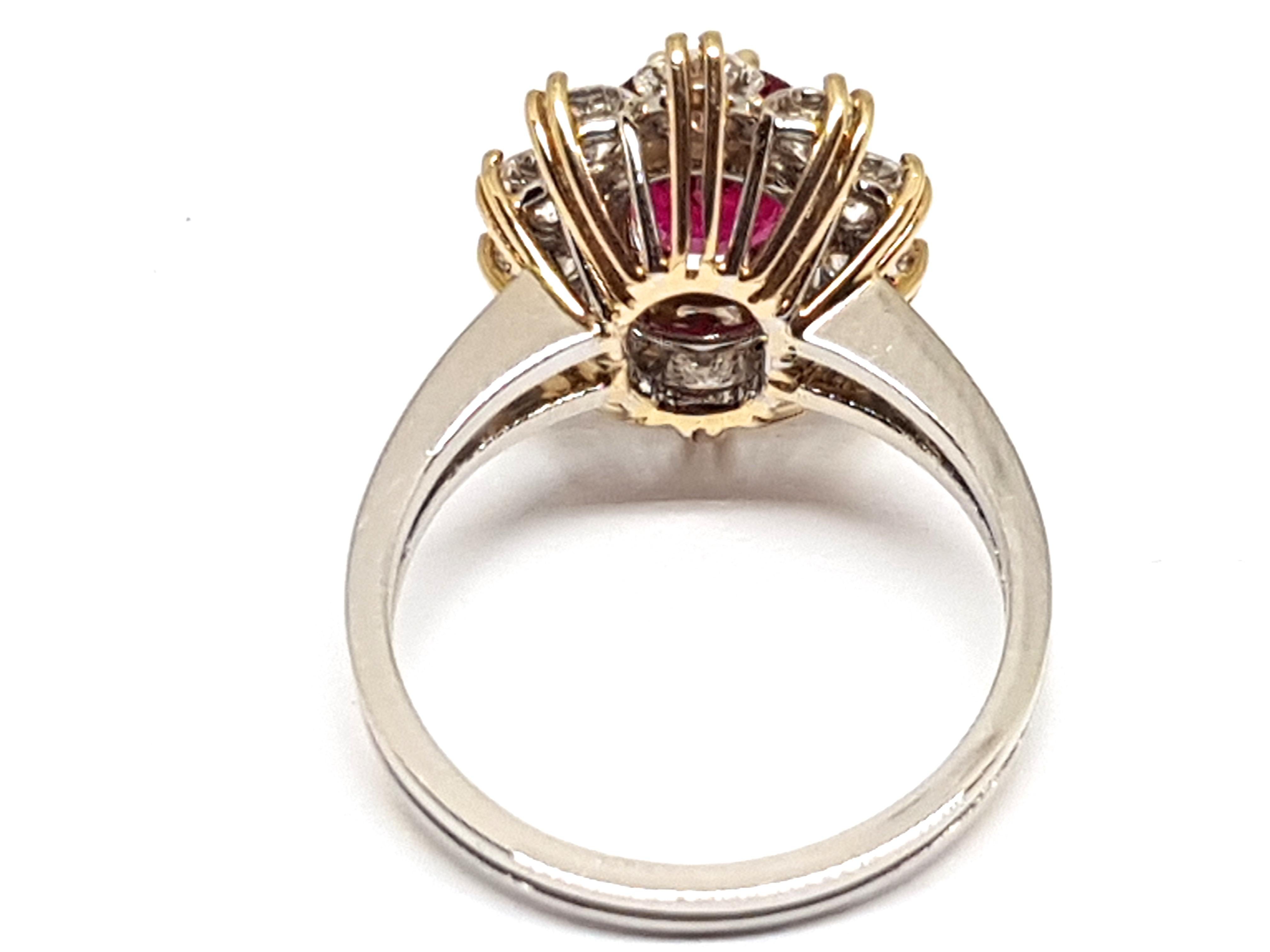 Women's 18 Karat Yellow White Gold Diamond Red Ruby Engagement Princess Diana Ring 