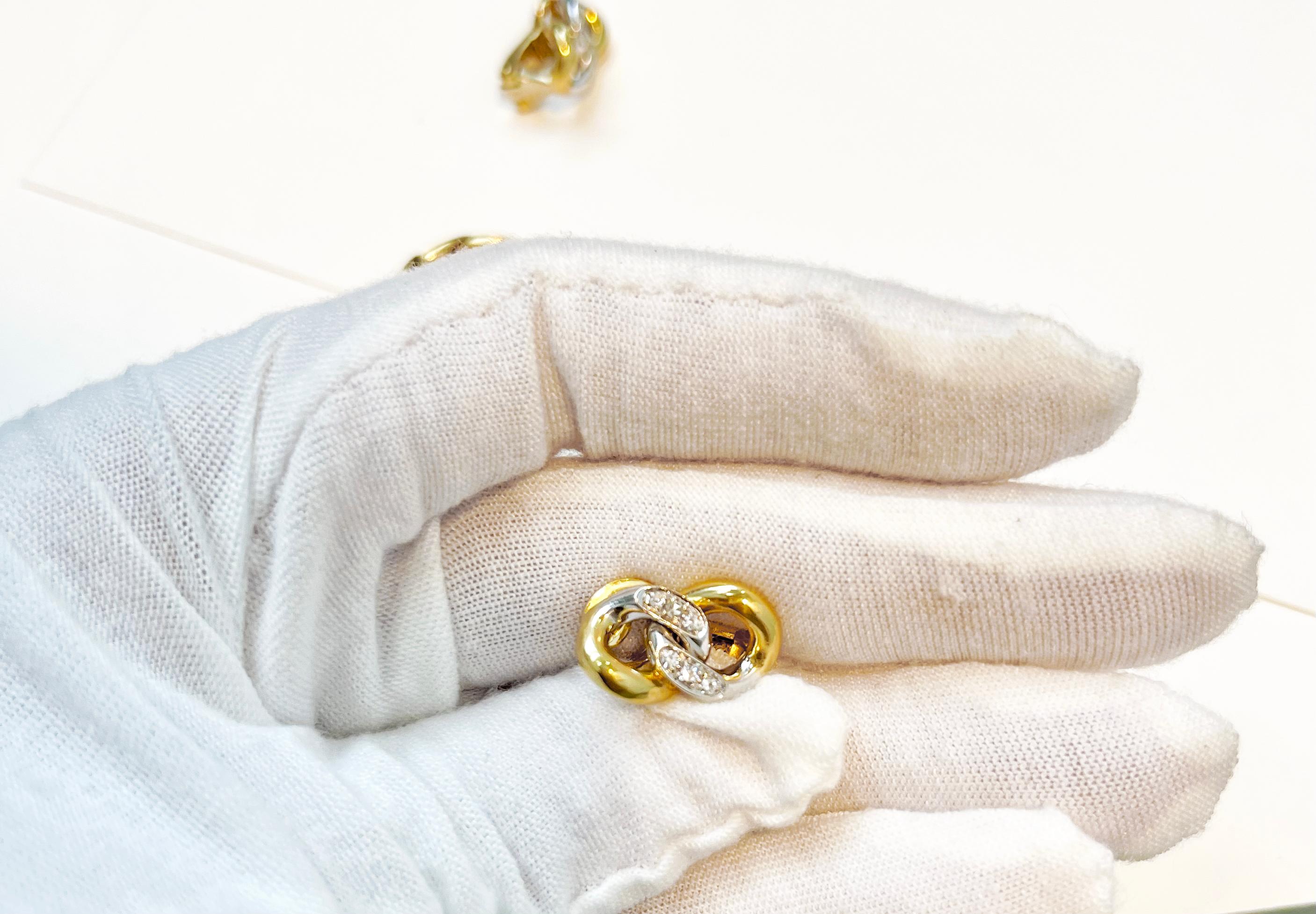 Pomellato, boucles d'oreilles demi-parure vintage en or jaune et blanc 18 carats avec diamants en vente 5