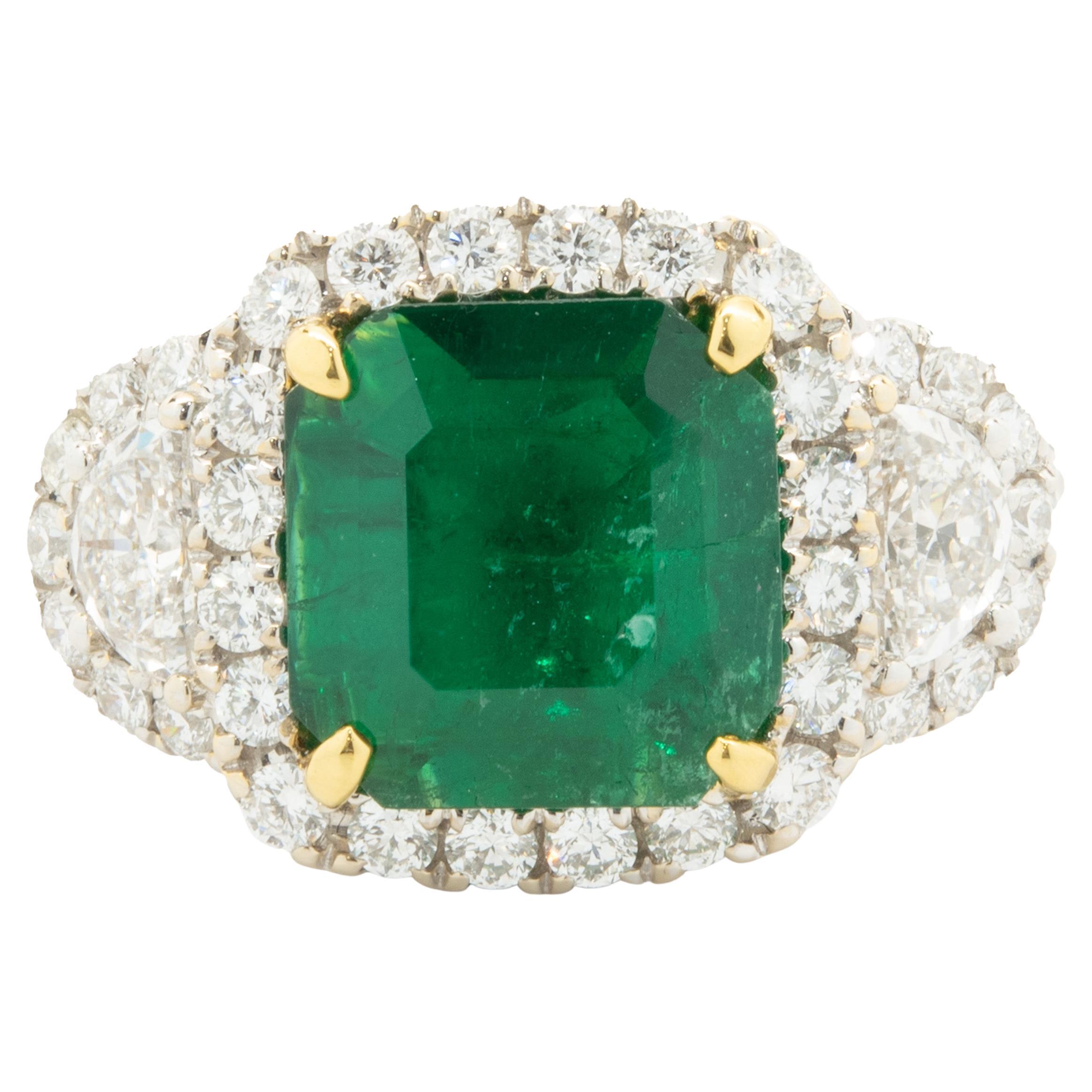 18 Karat Yellow & White Gold Emerald and Pave Diamond Cocktail Ring For Sale