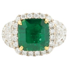 18 Karat Yellow & White Gold Emerald and Pave Diamond Cocktail Ring