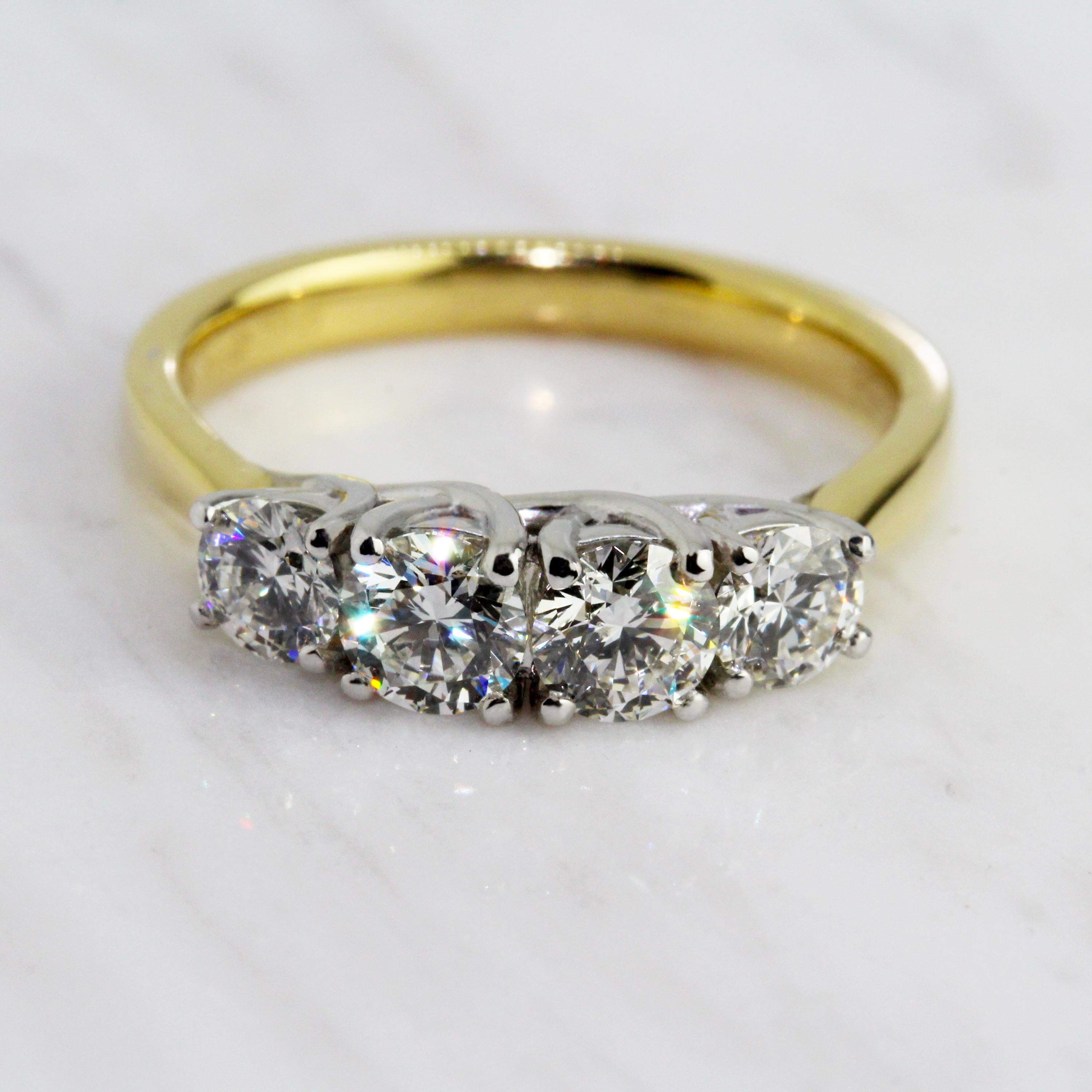 Contemporary 18 Karat Yellow White Gold Four Diamond Eternity Ring For Sale