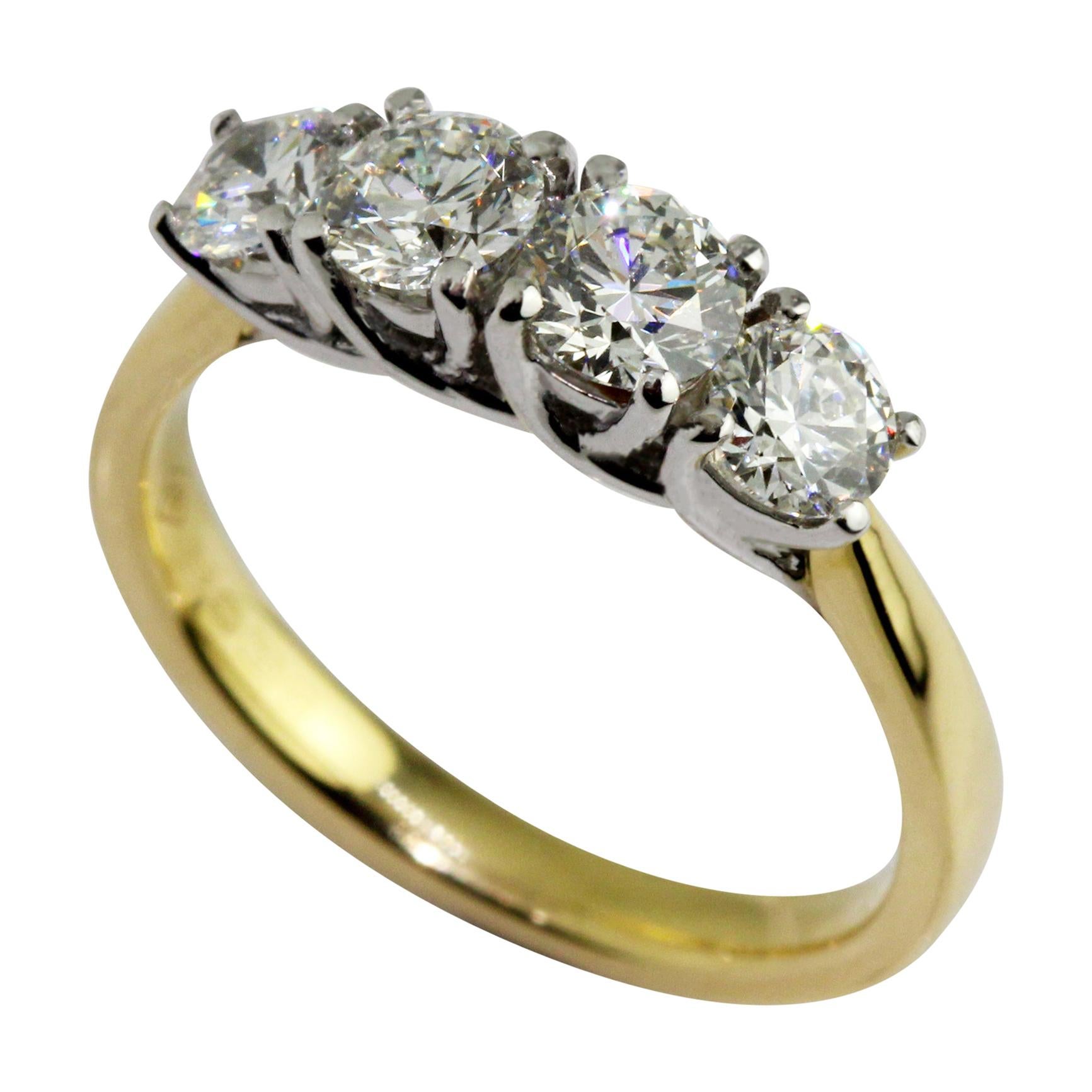 18 Karat Yellow White Gold Four Diamond Eternity Ring For Sale
