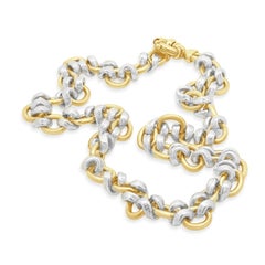 18 Karat Yellow & White Gold Greek Key Oval Link Necklace