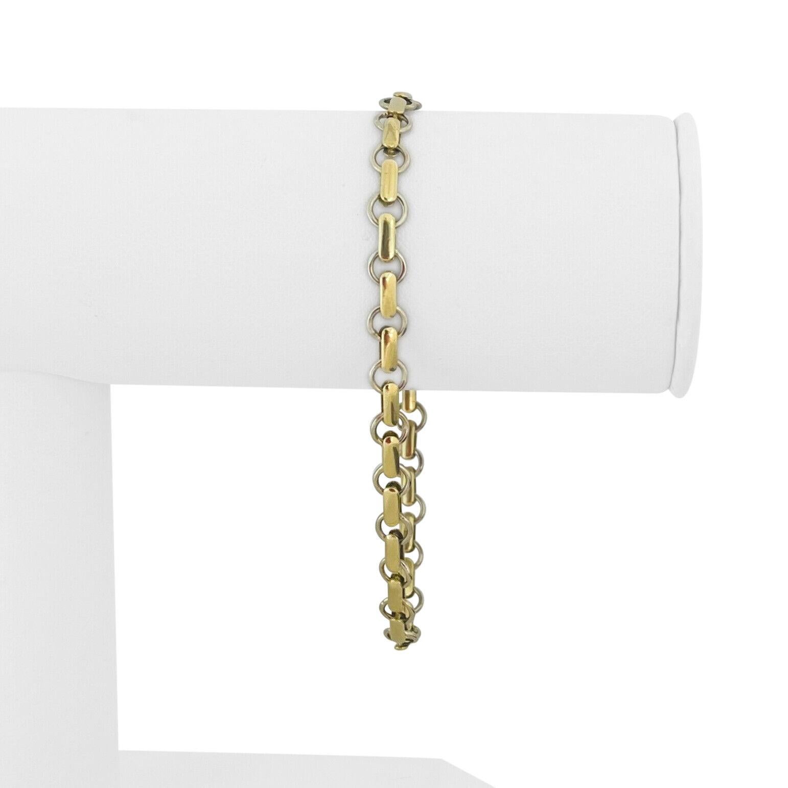 Bracelet d'or jaune et blanc 18k 11.6g Ladies Fancy Cable & Bar Link Bracelet Italy 7.75