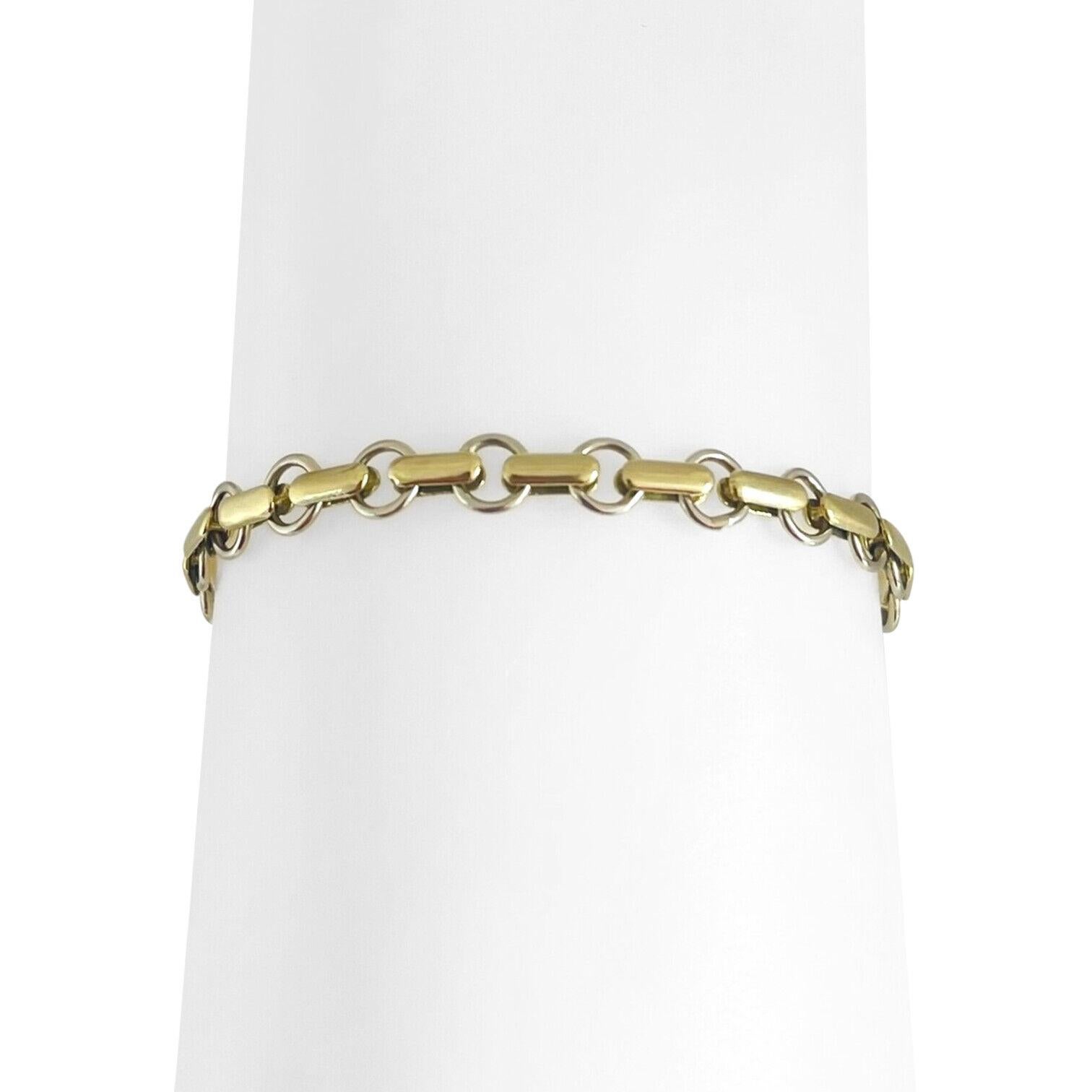 18 Karat Yellow & White Gold Ladies Fancy Cable & Bar Link Bracelet Italy 4