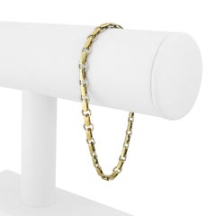 18 Karat Yellow & White Gold Ladies Fancy Cable & Bar Link Bracelet Italy