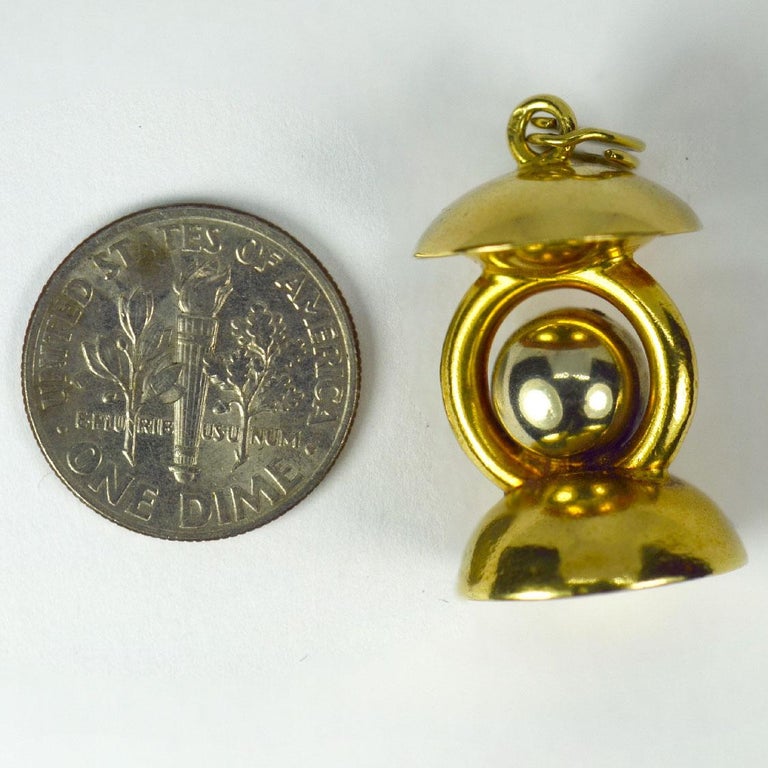 18 Karat Yellow White Gold Lantern Charm Pendant For Sale at 1stDibs