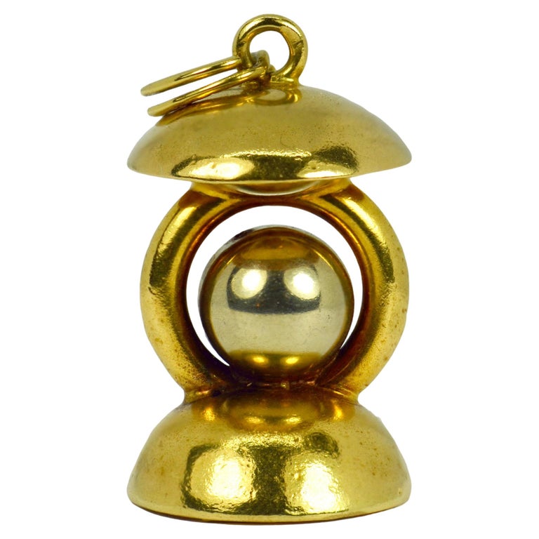 18 Karat Yellow White Gold Lantern Charm Pendant For Sale at 1stDibs