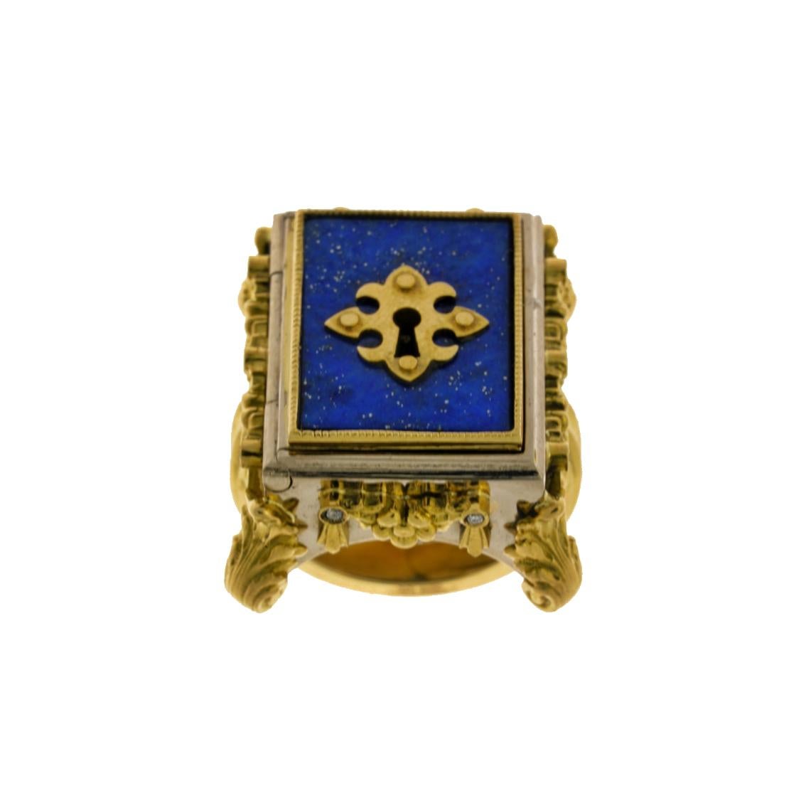 18 Karat Yellow and White Gold, Lapis Lazuli and Diamond Celestial Chamber Ring For Sale 3