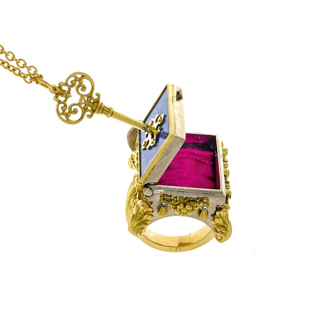 18 Karat Yellow and White Gold, Lapis Lazuli and Diamond Celestial Chamber Ring For Sale 5