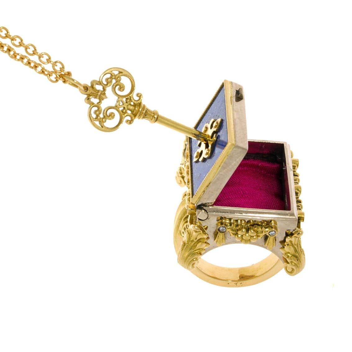 18 Karat Yellow and White Gold, Lapis Lazuli and Diamond Celestial Chamber Ring For Sale 1