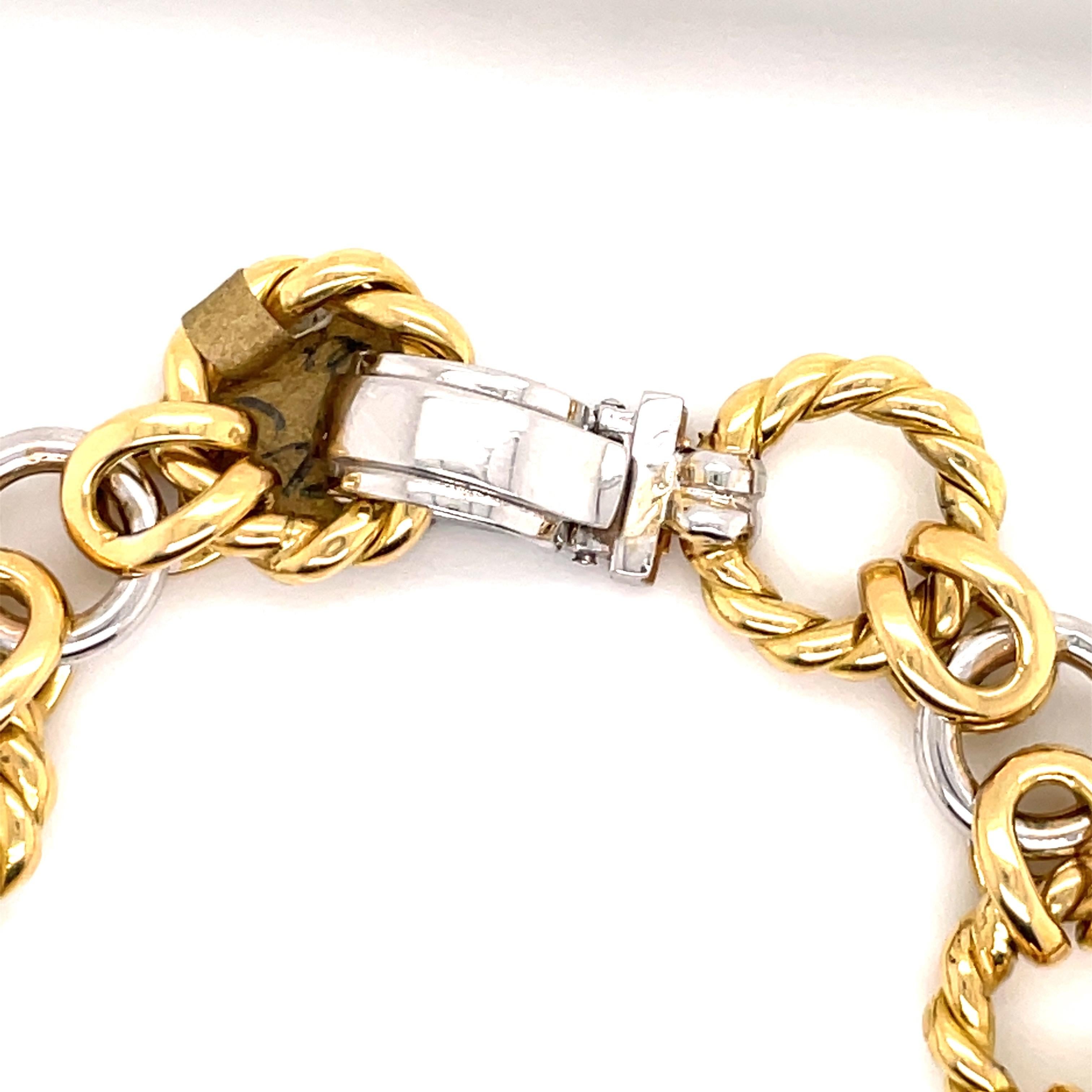 Contemporary 18 Karat Yellow & White Gold Link Bracelet 20.8 Grams Made in Italy