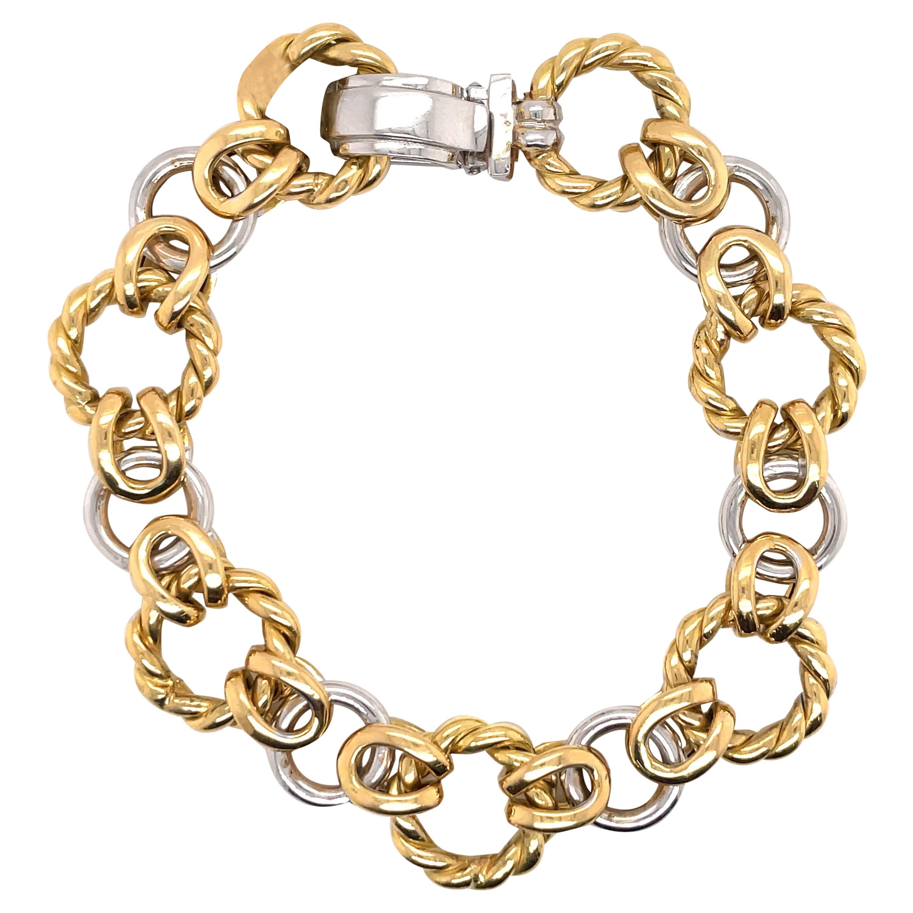 18 Karat Yellow & White Gold Link Bracelet 20.8 Grams Made in Italy