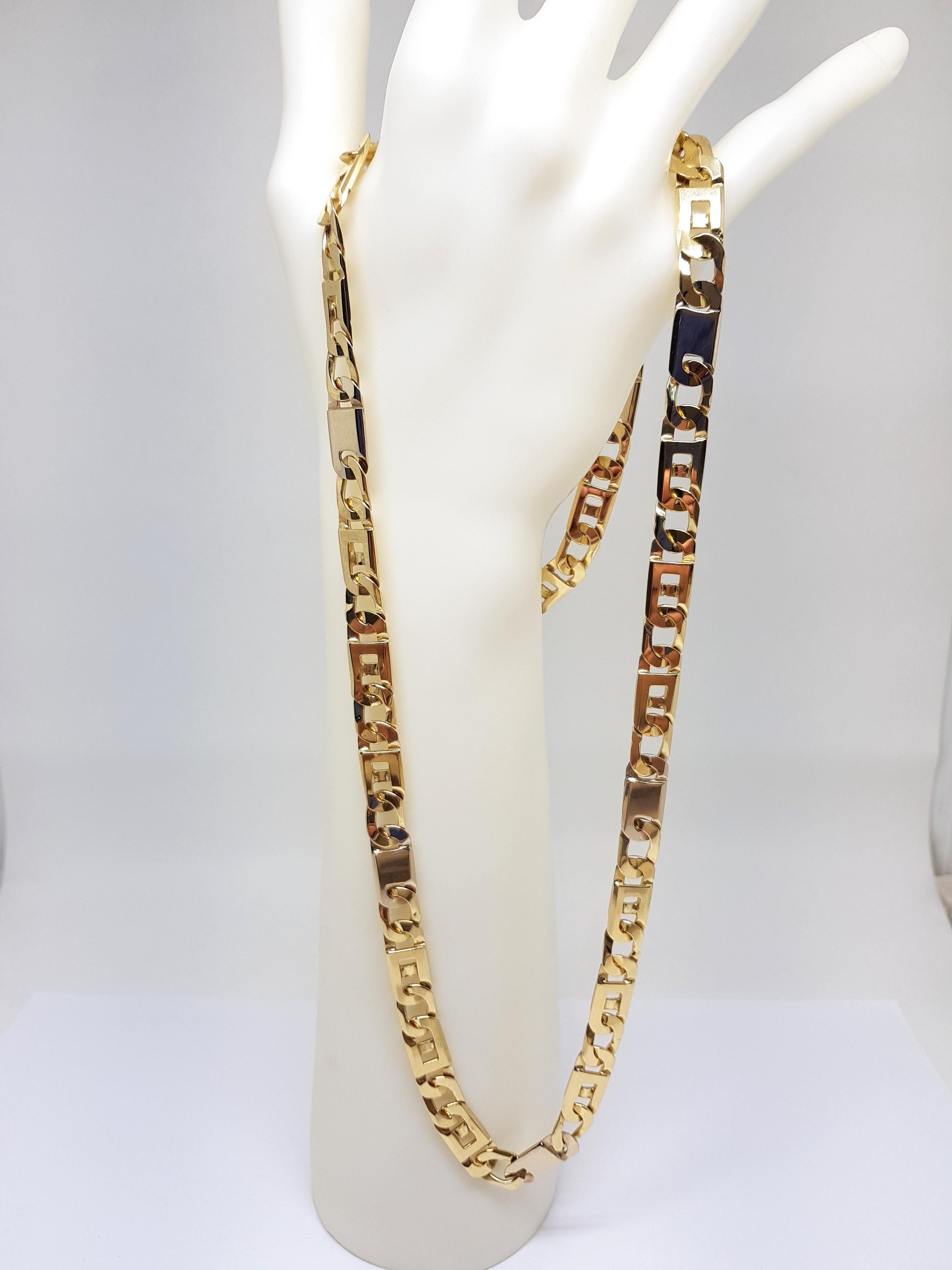 Model: Rio De Janeiro 
Gold: 18 karat yellow & white gold 
Weight: 114,86 grams 
Lobster Lock 
Length: 70.0 cm. / 27.5 inches
Width: 0,90 cm / 0.35 inch
Condition: Brand New 
All our jewellery comes with a certificate appraisal and 5 years guarantee