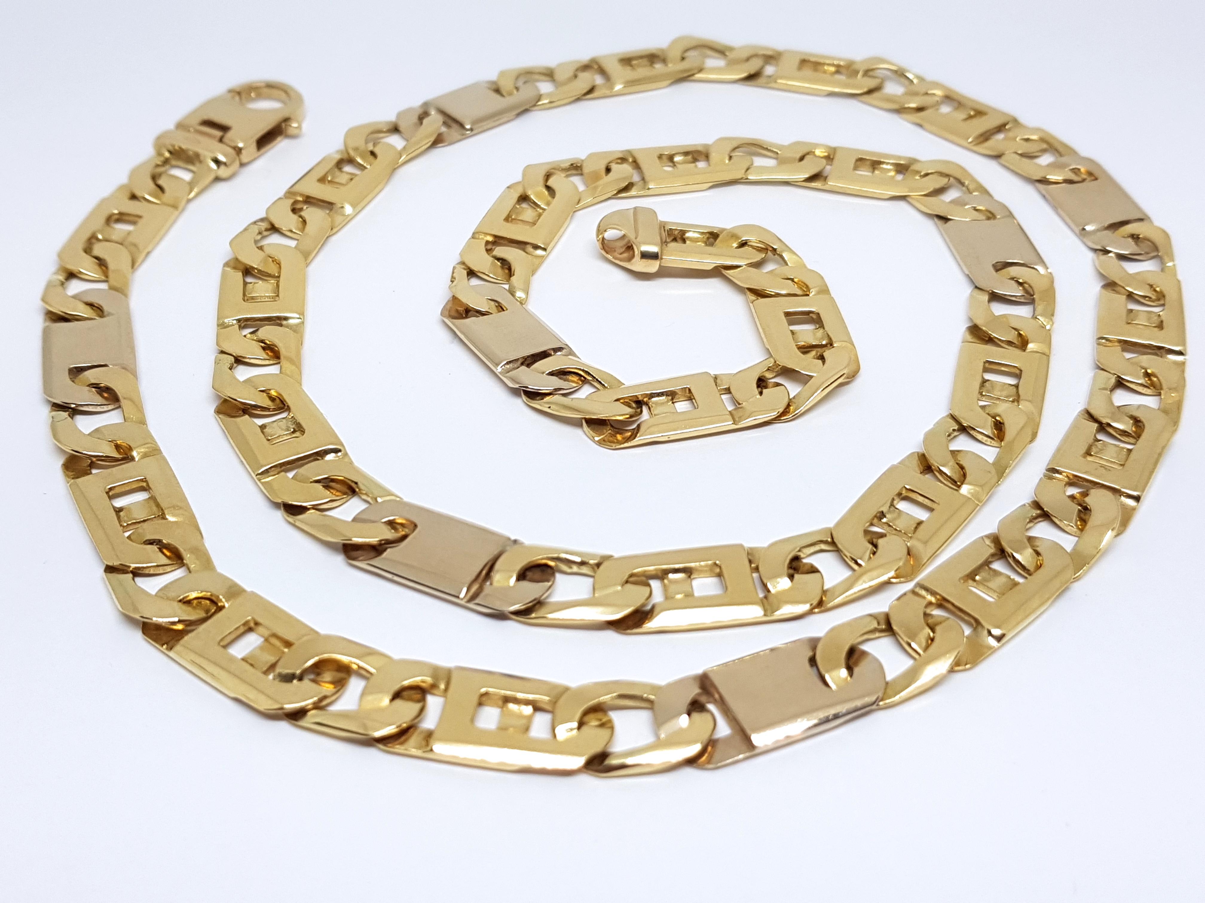 18 Karat Yellow White Gold Men’s Chain Necklace In New Condition In Antwerp, BE