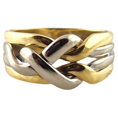 18 Karat Yellow & White Gold Multi Band Knot Ring Size 6.5 #18523
