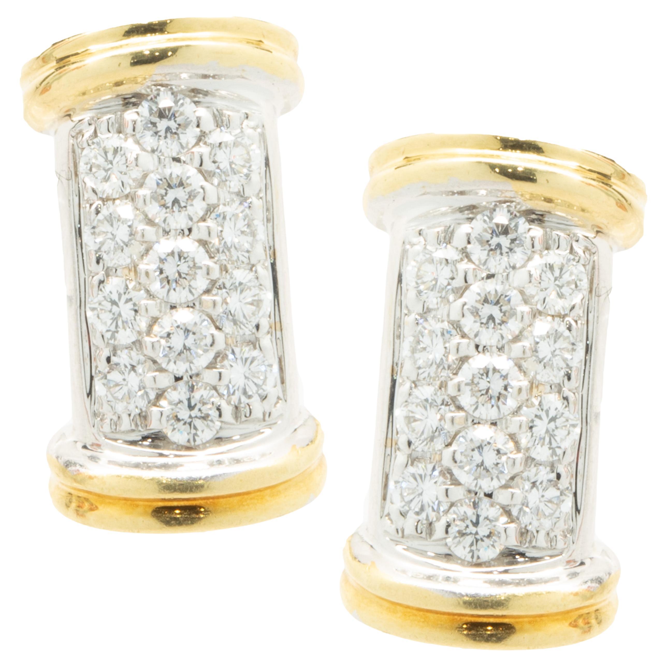 18 Karat Yellow & White Gold Pave Diamond Bar Earrings For Sale