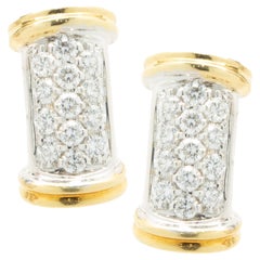 18 Karat Yellow & White Gold Pave Diamond Bar Earrings