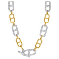 18 Karat Yellow & White Gold Pave Diamond Graduated Mariner Link Necklace