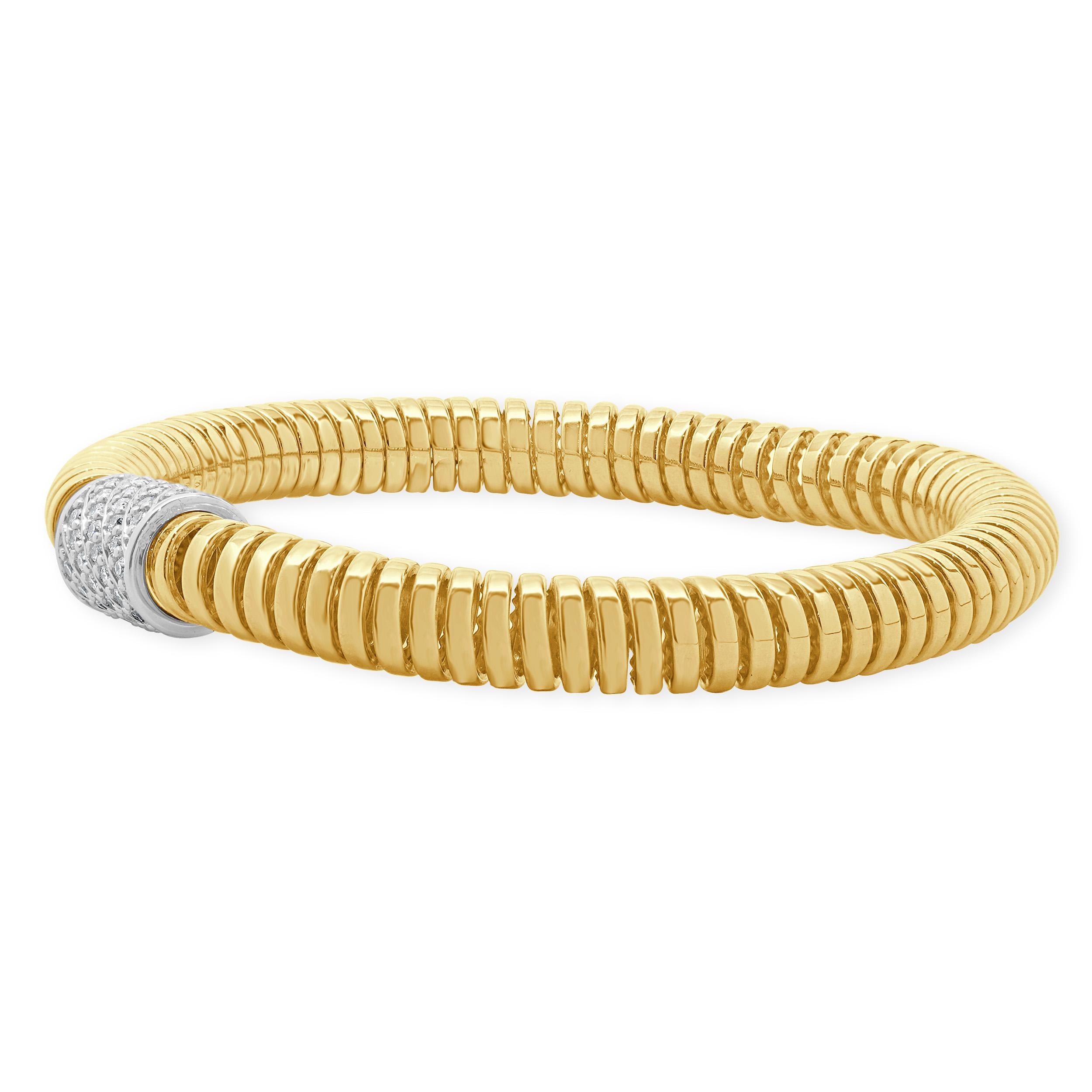 18 Karat Yellow & White Gold Pave Diamond Stretch Bracelet In Excellent Condition For Sale In Scottsdale, AZ