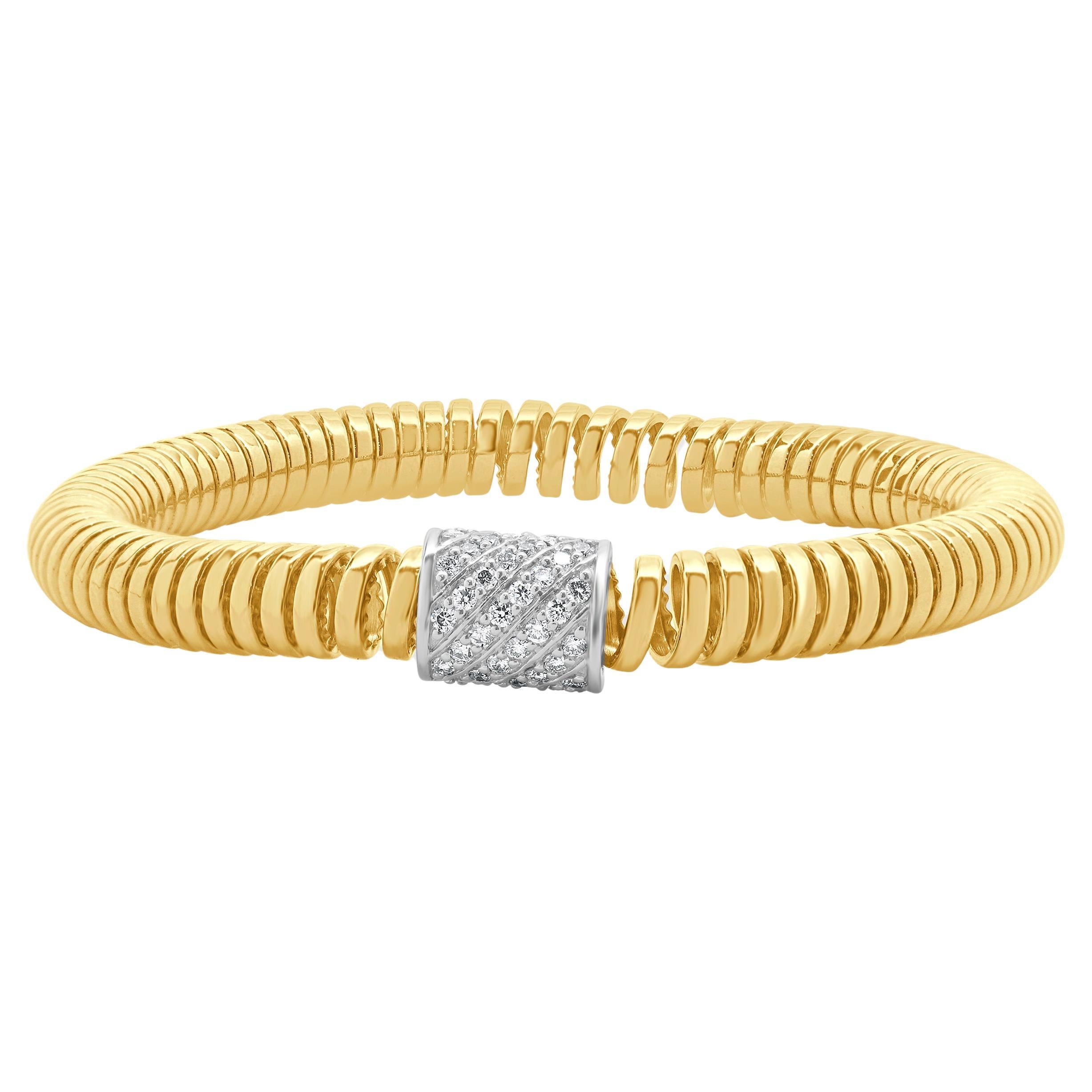 18 Karat Yellow & White Gold Pave Diamond Stretch Bracelet For Sale