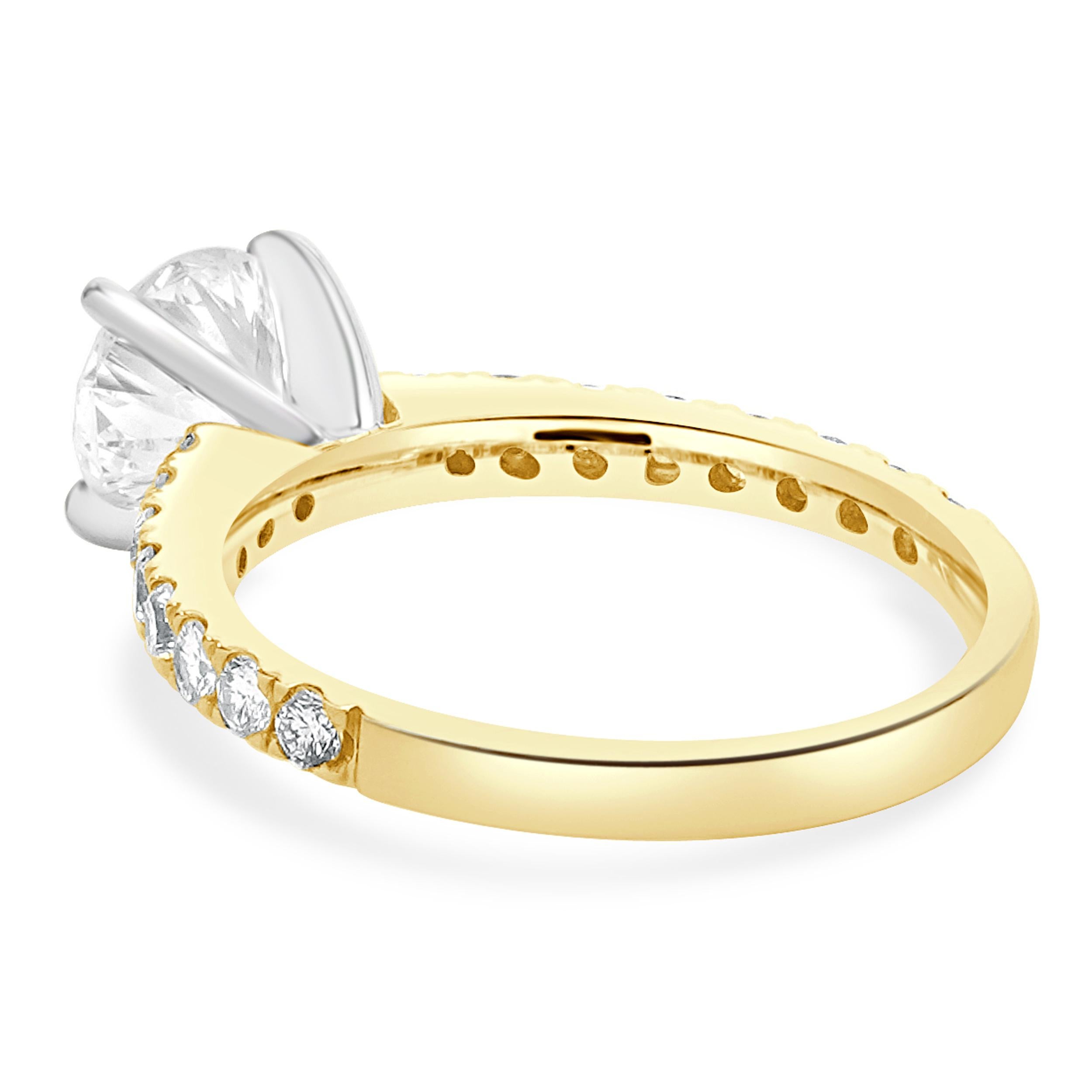 Round Cut 18 Karat Yellow & White Gold Round Brilliant Cut Diamond Engagement Ring For Sale