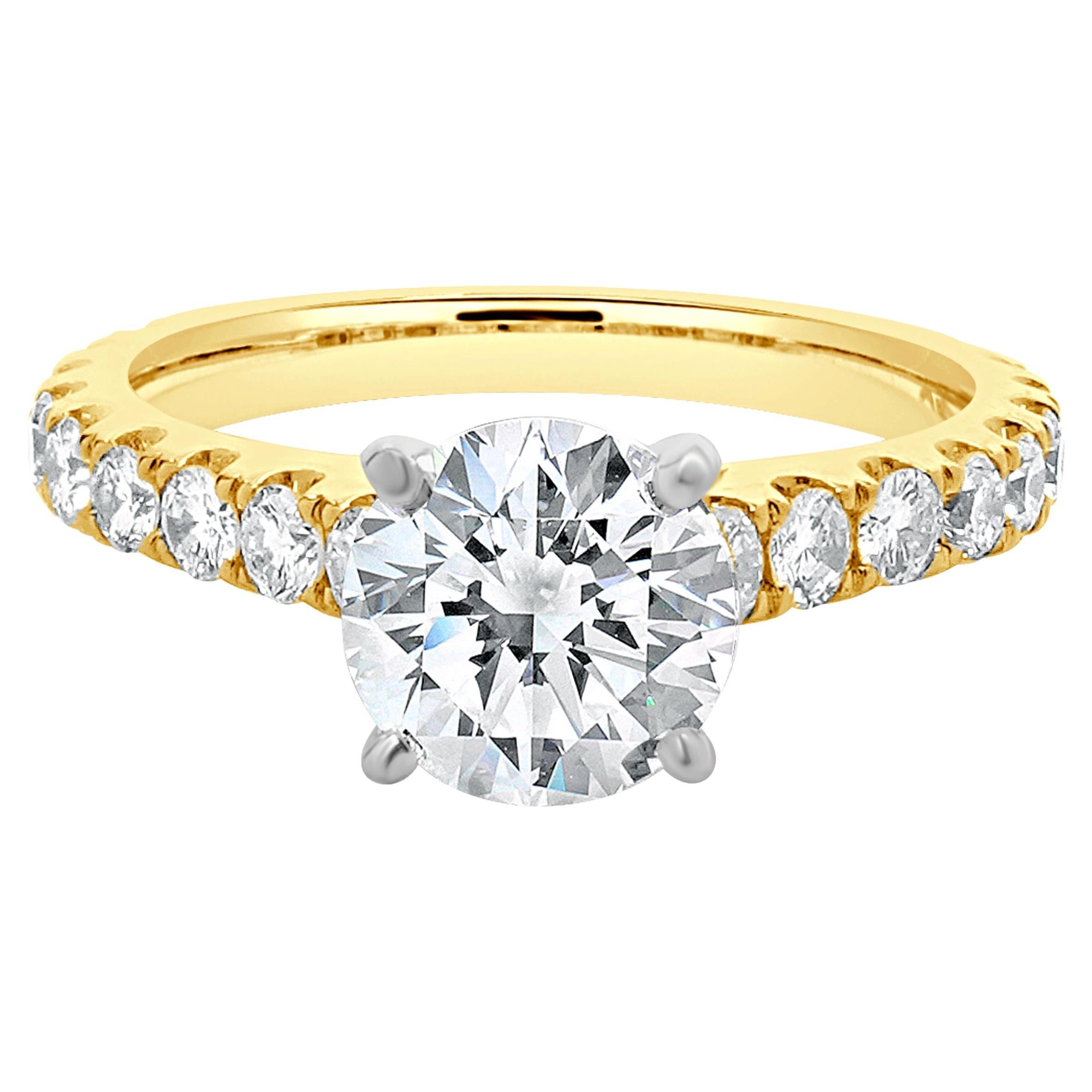 18 Karat Gelb- und Weißgold Runder Brillantschliff Diamant-Verlobungsring