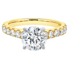 18 Karat Gelb- und Weißgold Runder Brillantschliff Diamant-Verlobungsring